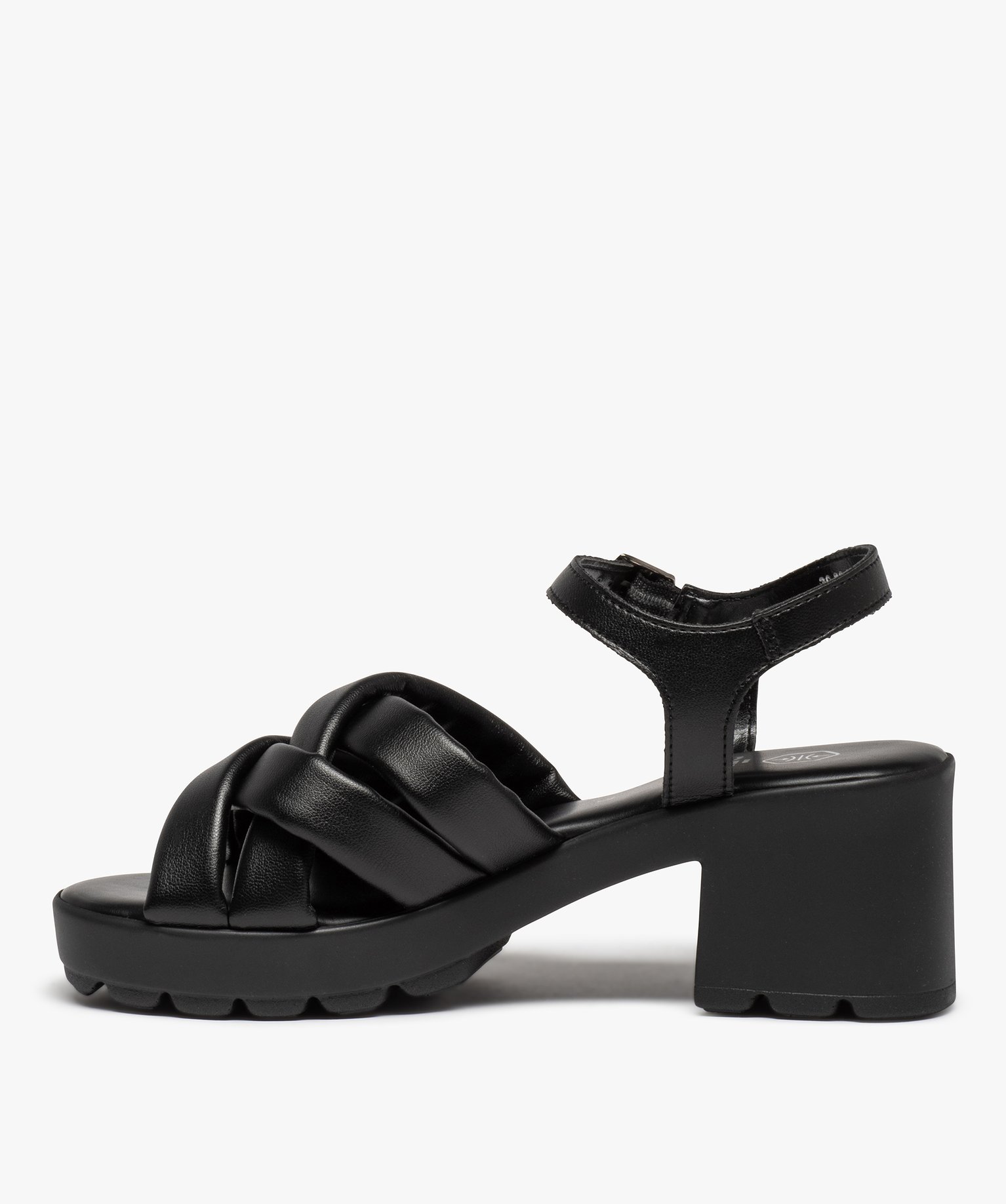 Sandales femme à talon unies à brides matelassées noir | GEMO