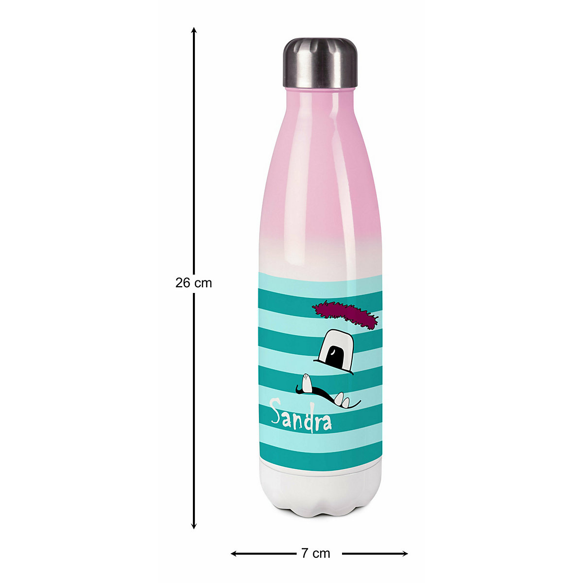 Edelstahl Kinder Thermoflasche / Trinkflasche bunt Monster Streifen Farbe türkis Spülmaschinenfest, Auslaufsicher, Bruchfest, Doppelwandig, Für Heißgetränke geeignet, Mit Deckel, Isoliert