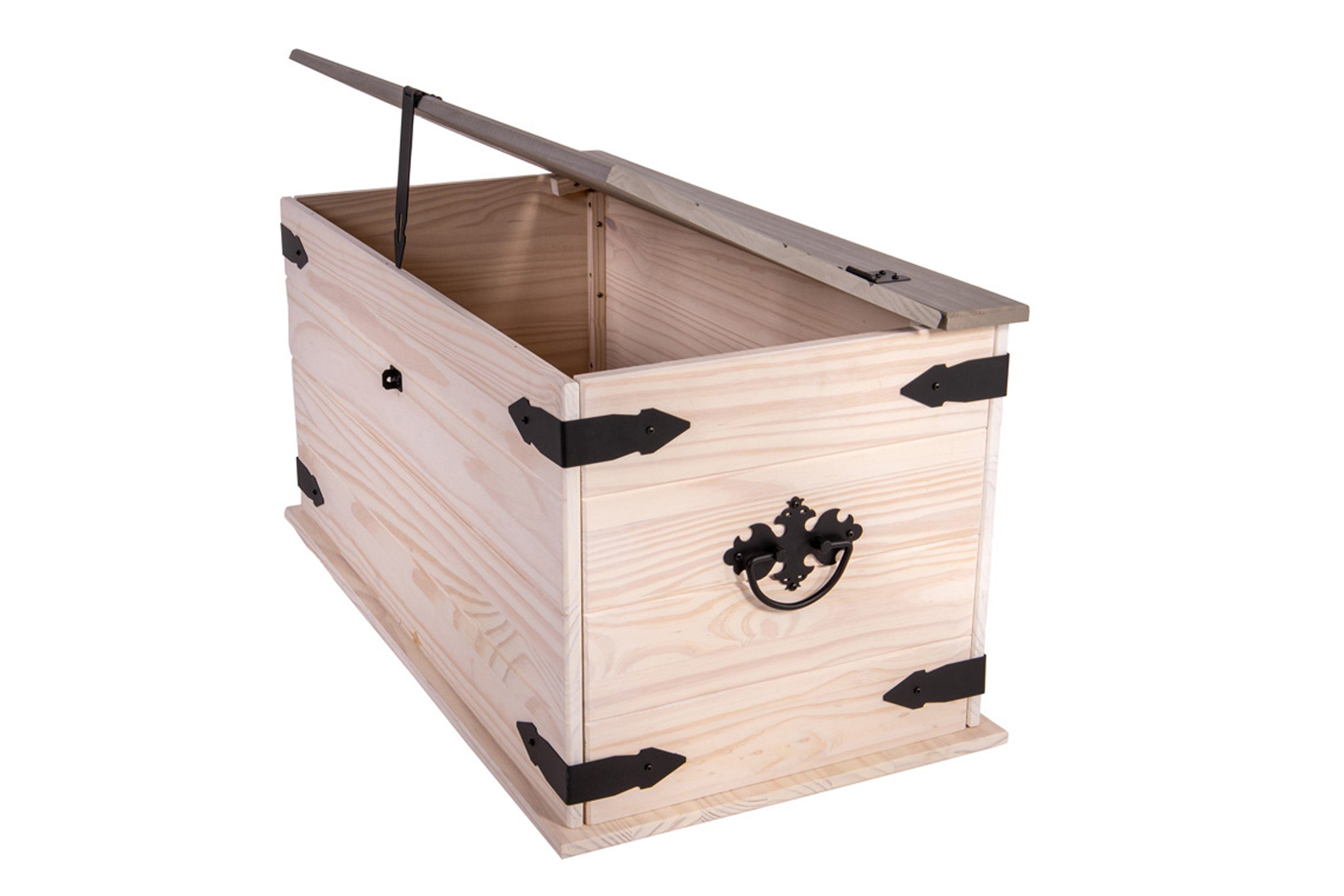 Junado® Truhentisch Merida, aus massivem Pinienholz, Mexiko-Design, weiß lasiert, graue Deckplatte