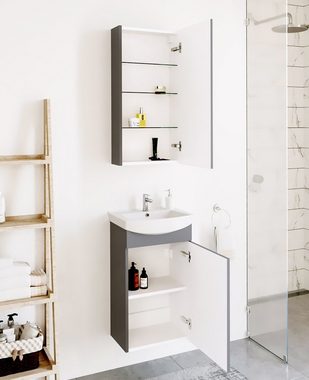 Planetmöbel Badmöbel-Set Waschtischunterschrank mit Spiegelschrank Matt 45cm, (Komplett-Set, 3-St)