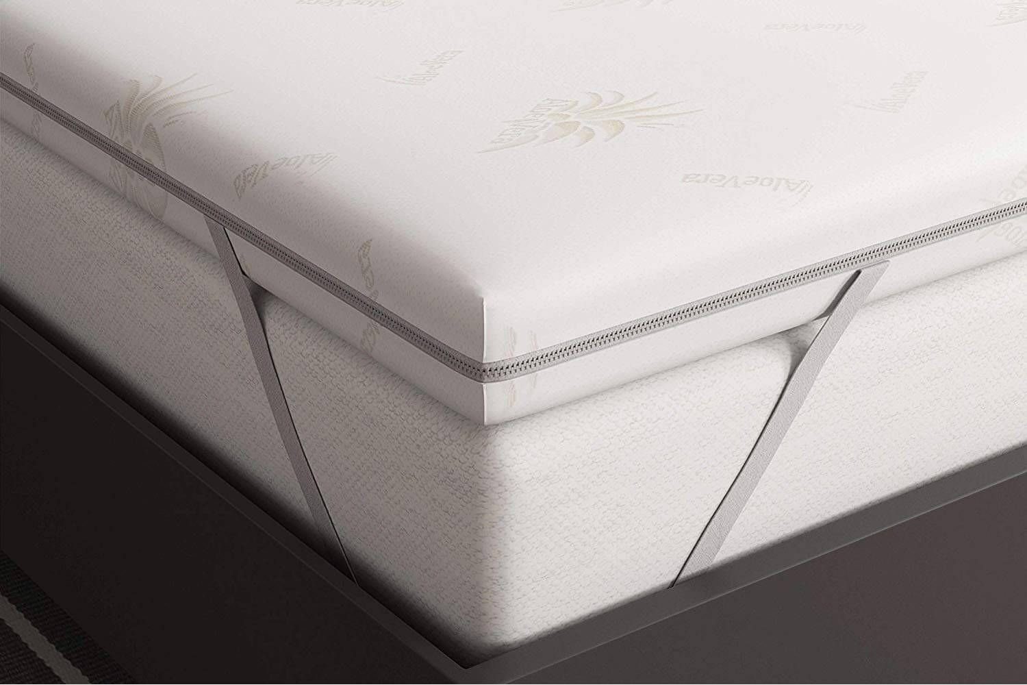 Topper Visco Topper, Tanato, 6 cm hoch, Viscoschaum, Aloe vera Waschbar Bezug mit Gummiband, Matratzenauflage Viscoschaum, Memory Topper, Atmungsaktive und Bequeme H2 Memoryschaum Matratzenauflage für Boxspringbett und Unbequeme Betten Schlafsofa, 90