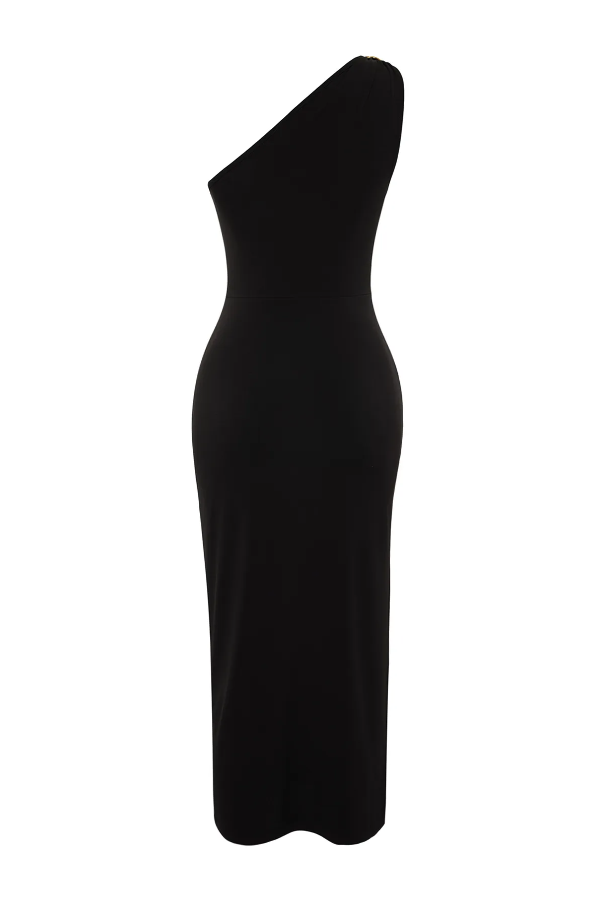 Trendyol Collection  Schwarzes, figurbetontes, elegantes Abendkleid mit Strickaccessoires TPRSS24EL00035