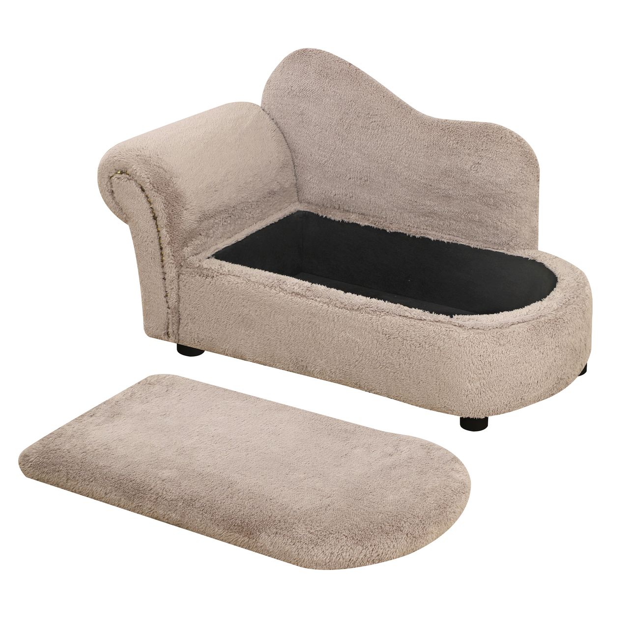PawHut Hundesofa, Haustiersofa mit Stauraum, Hundebett in Samtoptik, Beige