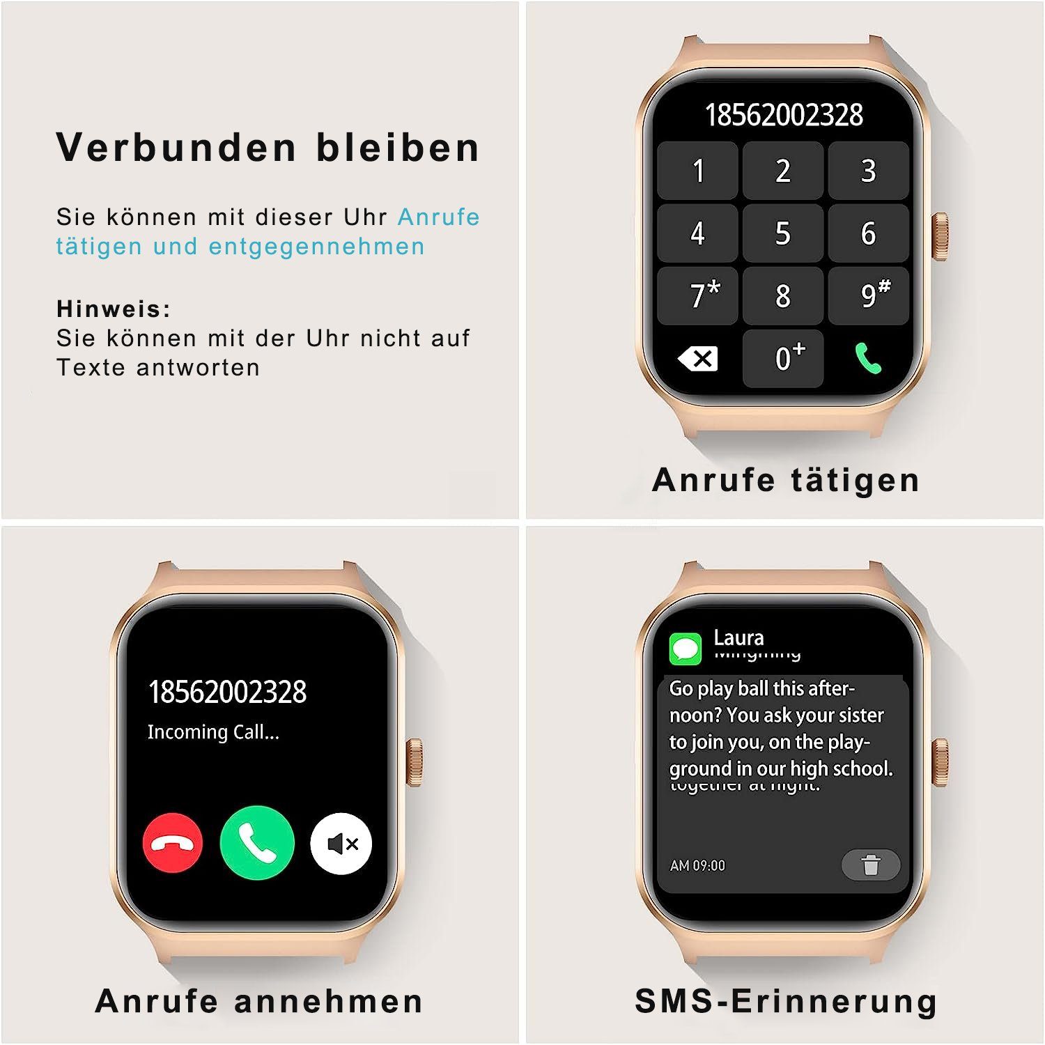 Yuede Smartwatch Damen und Herren, Fitness Uhr Mit Sprachanruf, Smartwatch (4,98 cm/1,96 Zoll) Fitness Tracker mit Schrittzähler, Schlaftracking, Kalorienverbrauch, Sportuhren mit Herzfrequenzmessung, Schlafuberwachung, Blutsauerstoffmessung, Sportar