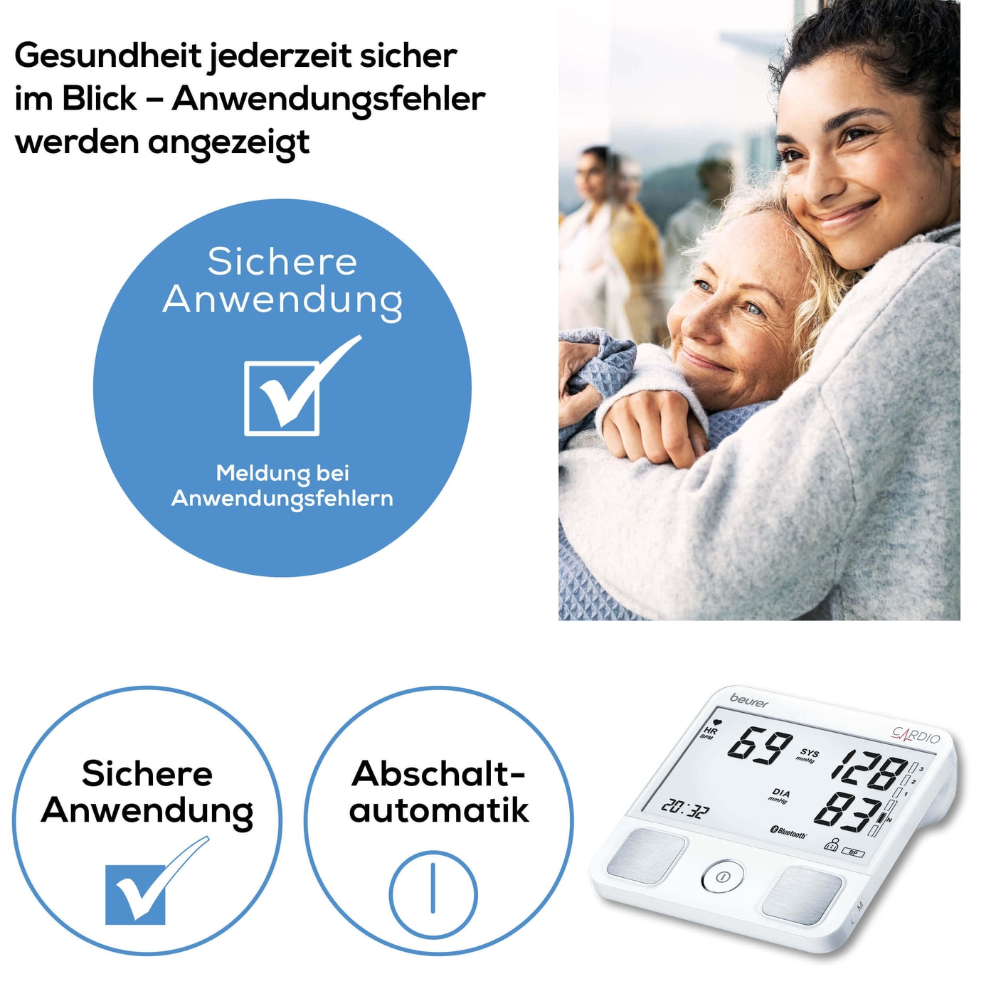 Beurer Oberarm-Blutdruckmessgerät BM 93 mit EKG Funktion-Bluetooth® Oberarm-Blutdruckmessgerät mit Risiko-Indikator & EKG-Fingersensor