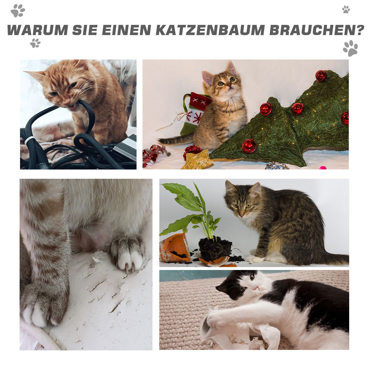 PawHut Katzenbaum Katzenkratzbaum Katzenbaum mit Sisalsäulen Dunkelgrau