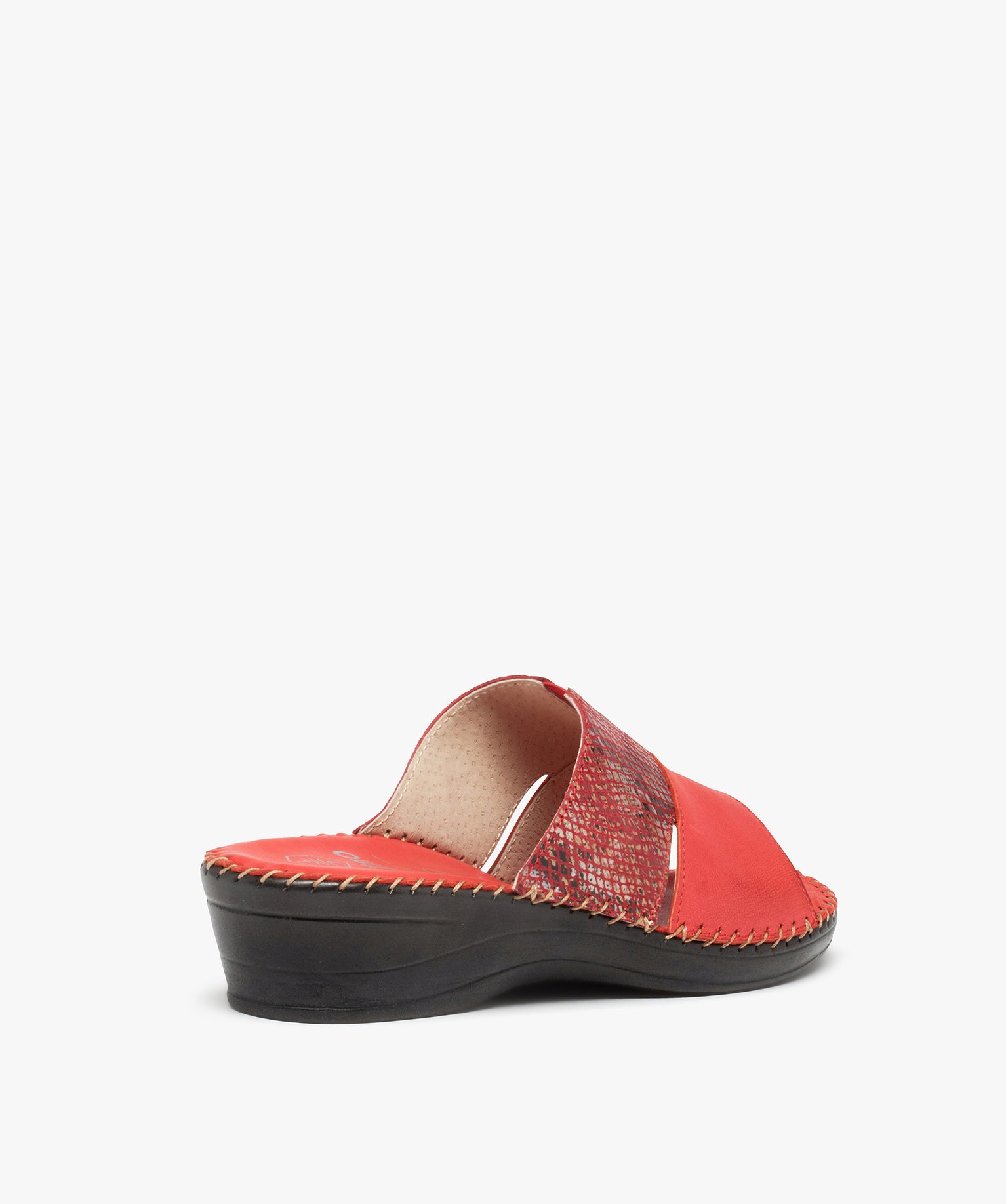 Mules femme confort compensées à brides en cuir rouge | GEMO