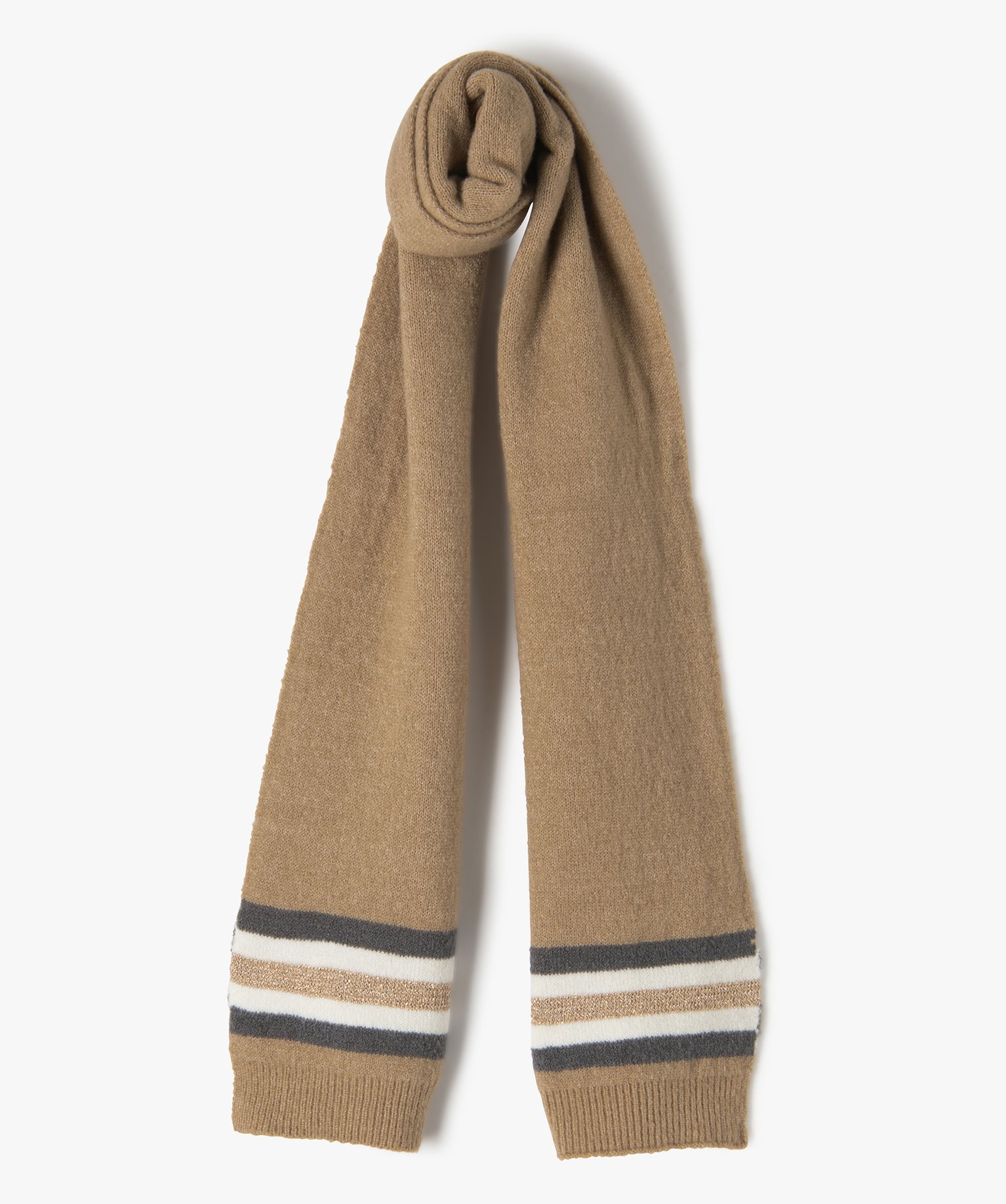 Echarpe femme avec bandes multicolores et fil pailleté beige | GEMO