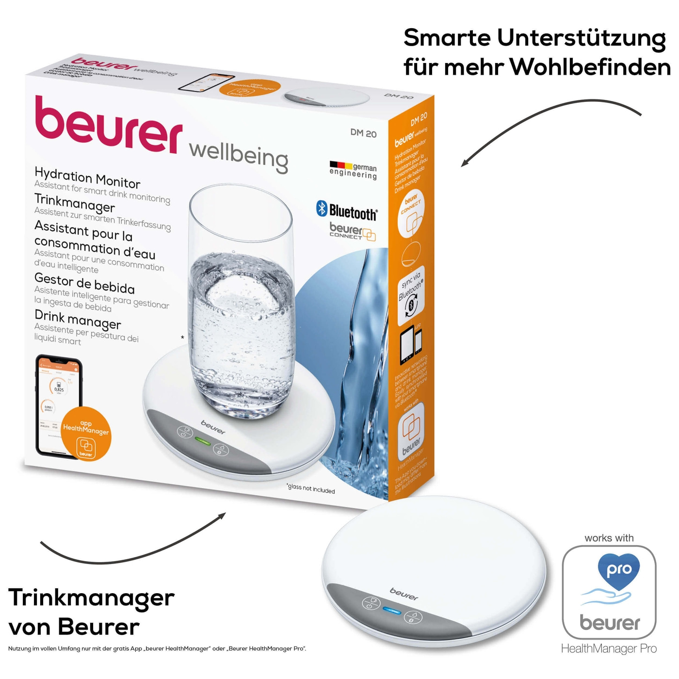 Beurer Trinkmanager DM 20-Trinkmanager mit App zur Messung, Analyse & Verbesserung des Trinkverhaltens