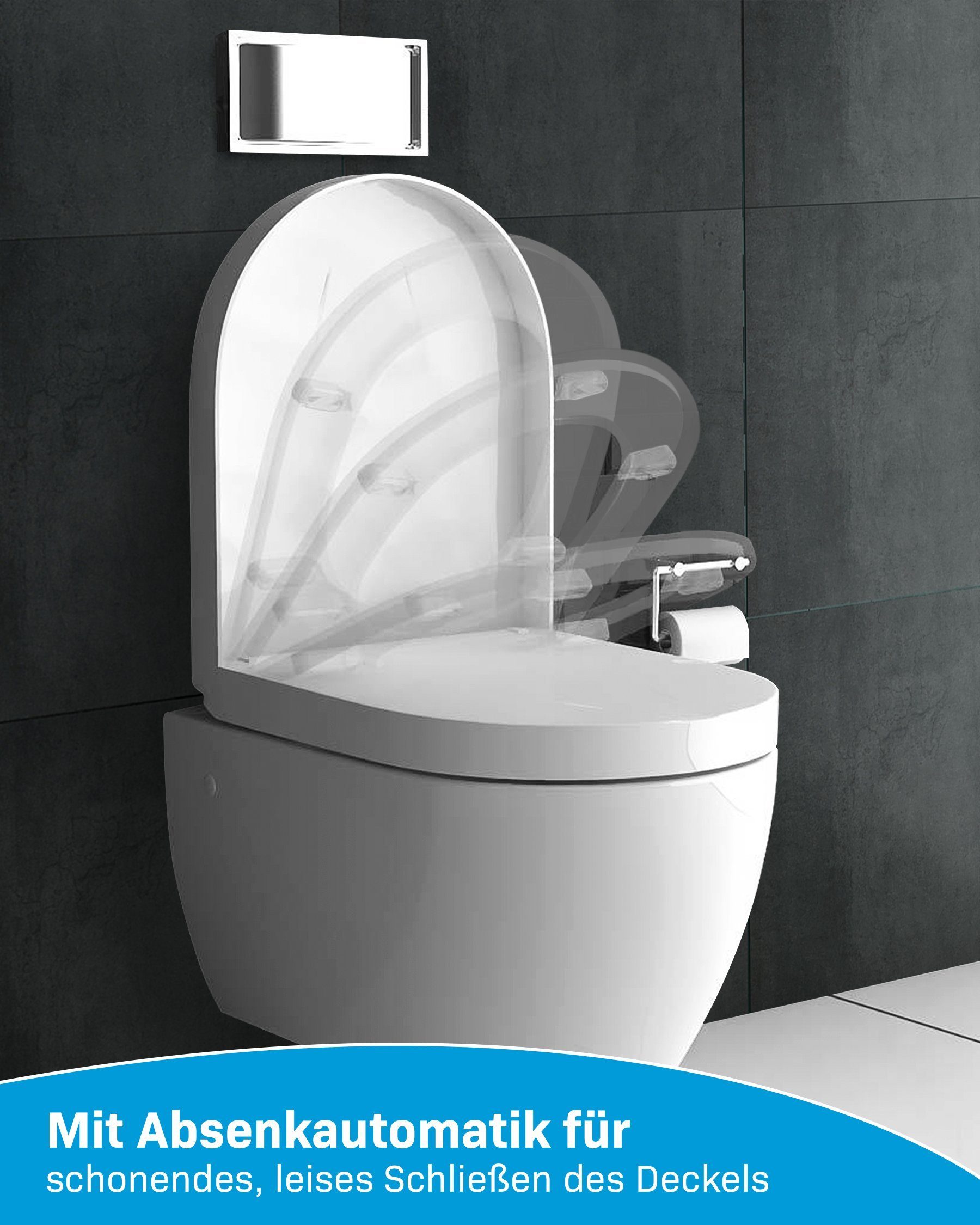 Alpenberger Dusch-WC - Taharet WC mit WC Sitz mit Absenkautomaik, Toilette Wandmontage, Abgang Waagerecht, Wand WC Set Made in Europa, Hänge WC Spülrandlos WC mit Bidet Funktion - Passend Geberit