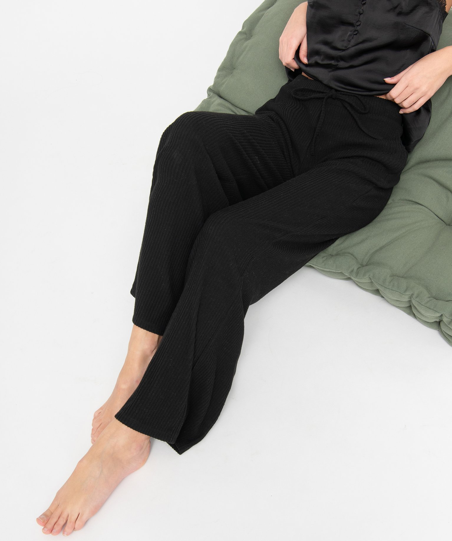 Bas de pyjama femme large en maille ctelée extra douce noir | GEMO