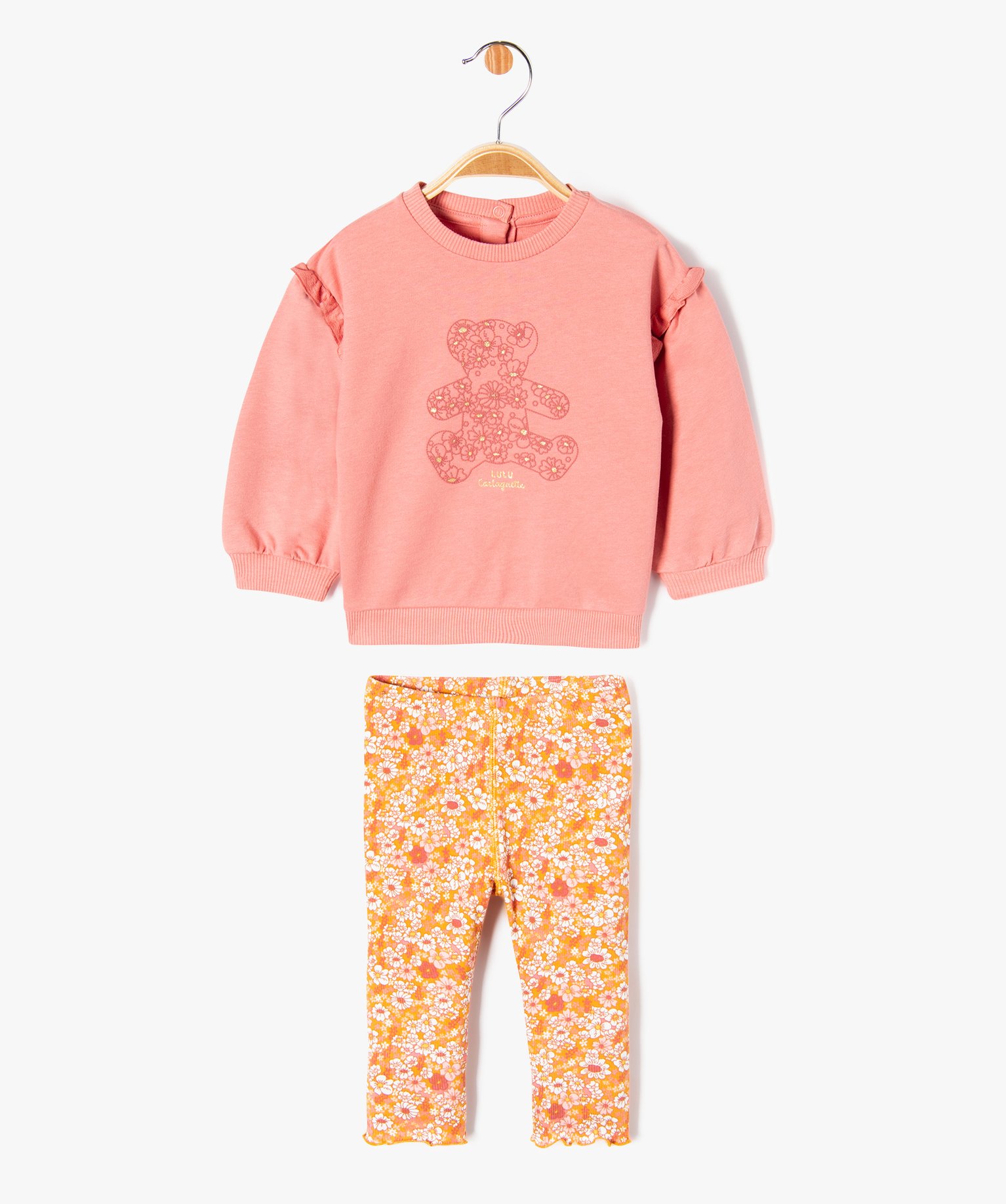 Ensemble 2 pièces sweat brodé et legging fleuri bébé fil... rose | GEMO
