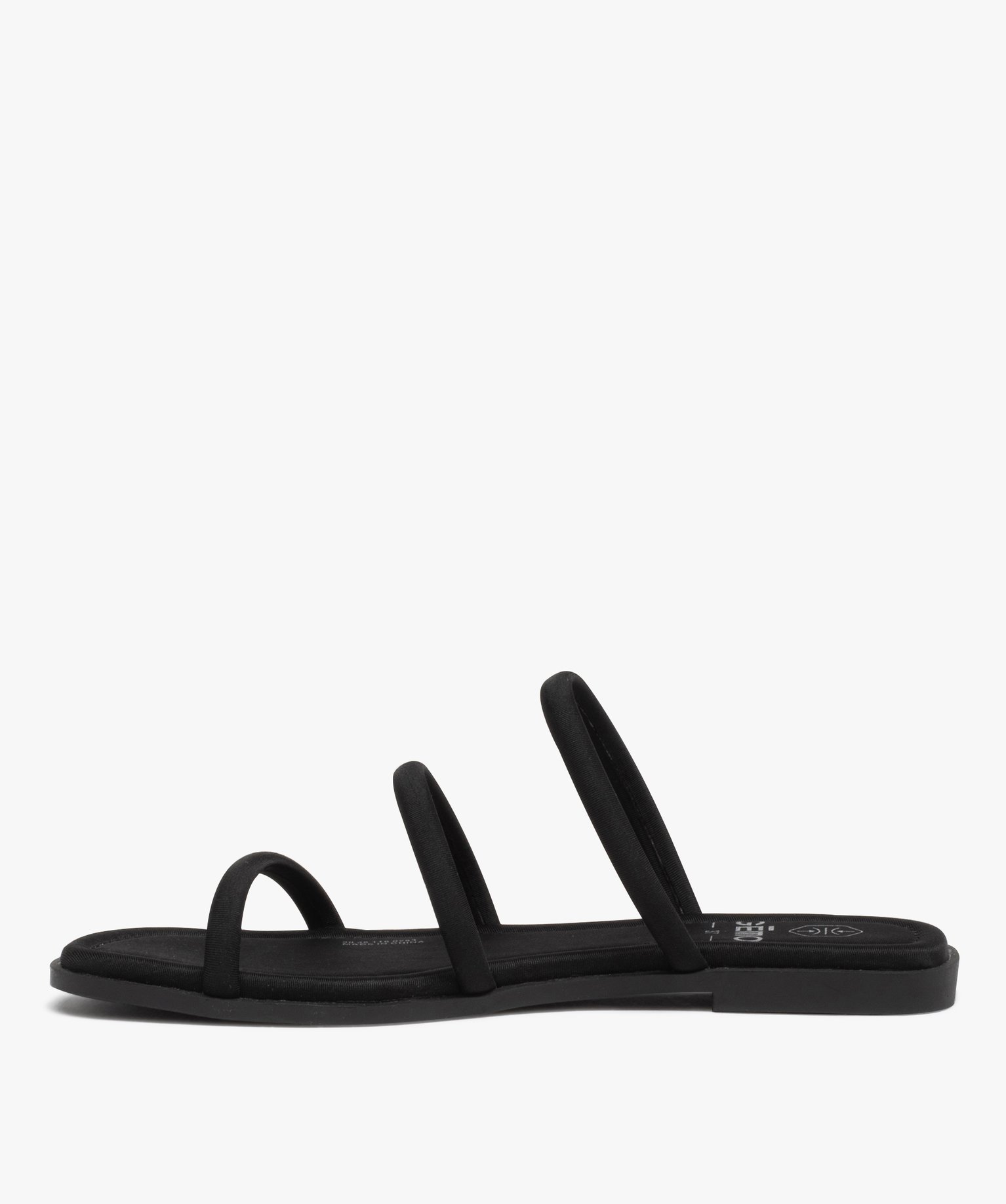 Mules femme à talon plat et brides en toile unie noir | GEMO