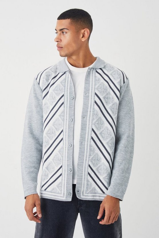 Langärmliges geripptes Jacquard-Hemd mit Kragen