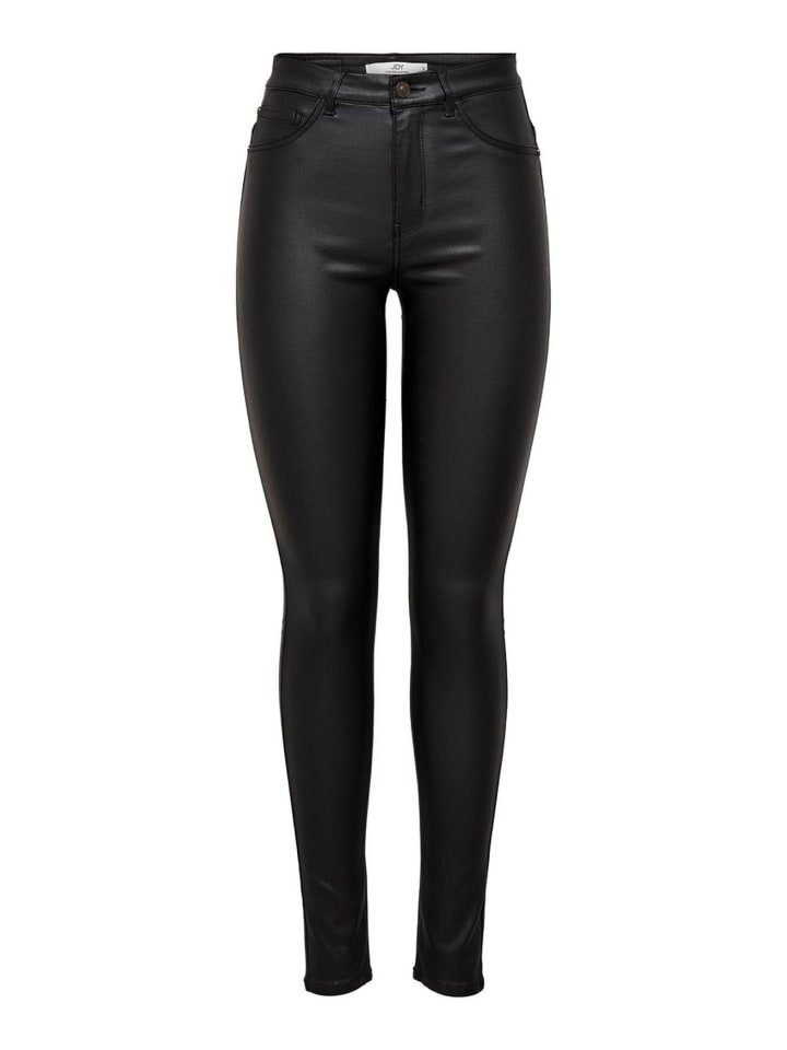 JACQUELINE de YONG Skinny Jeans Leder Optik High Waist Stretch Coated Denim Pants in Schwarz günstig kaufen Gr.34/L32