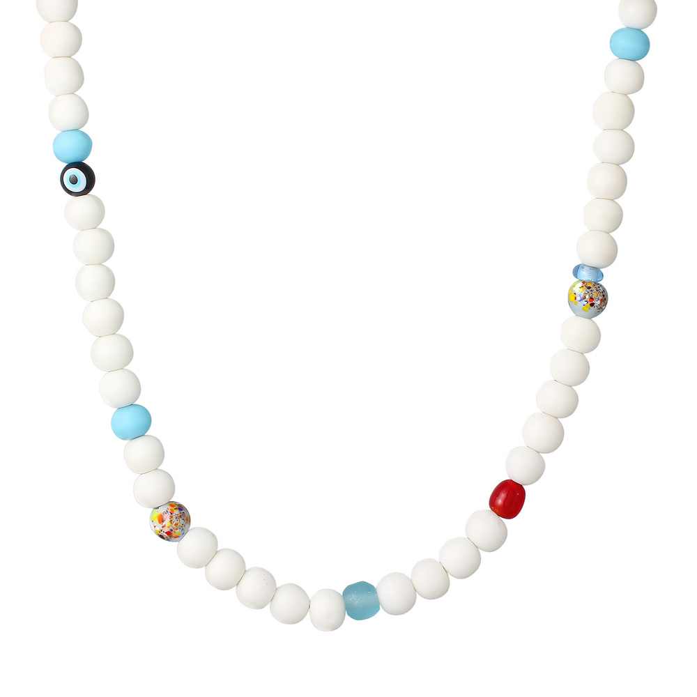 KUZZOI KUZZOI Collier Hommes emoji perles de verre multicolores en argent sterling 925 collier