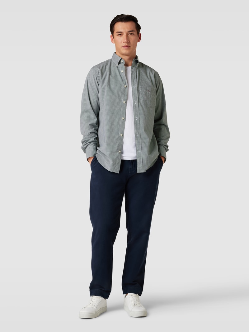 Regular Fit Freizeithemd mit Label-Stitching Modell 'POPLIN' in grün