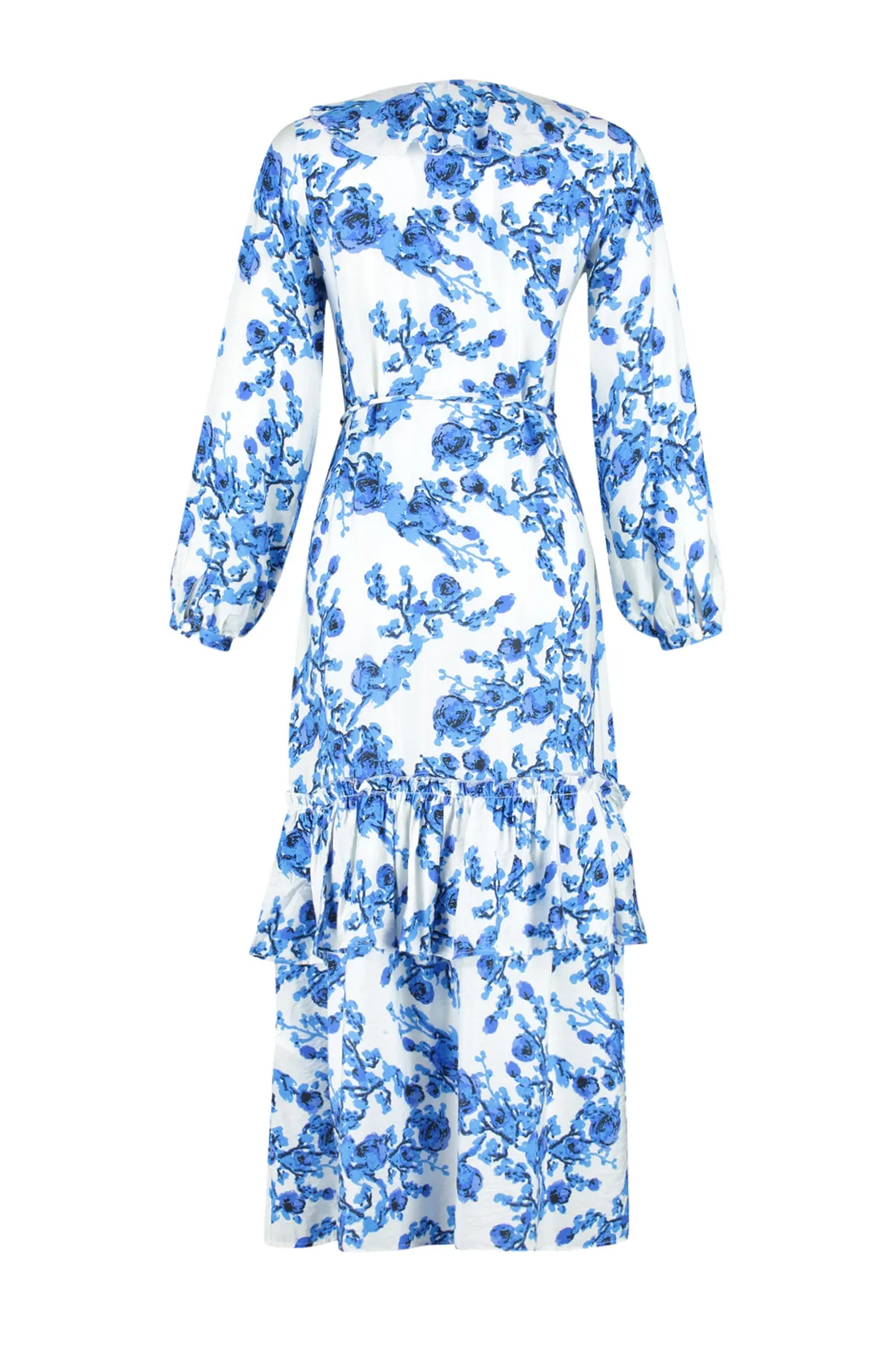 Trendyol Modest  Ecrufarbenes, gewebtes Kleid mit Blumenkragen und Rüschen TCTSS24EB00079