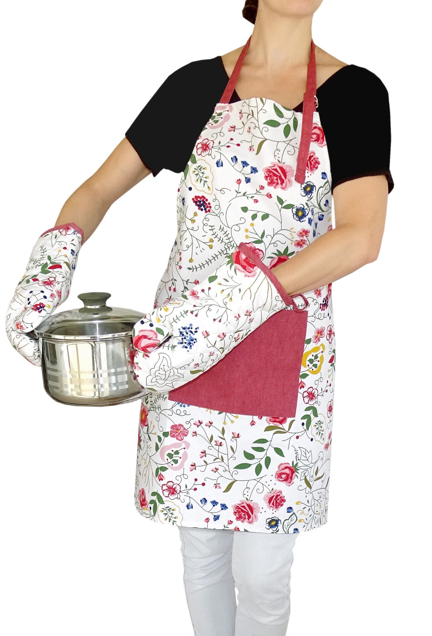Lashuma Topfhandschuhe Blumenranke, (Set, 2-tlg), Kochhandschuhe mit Motiv, Backhandschuhe 30x20 cm