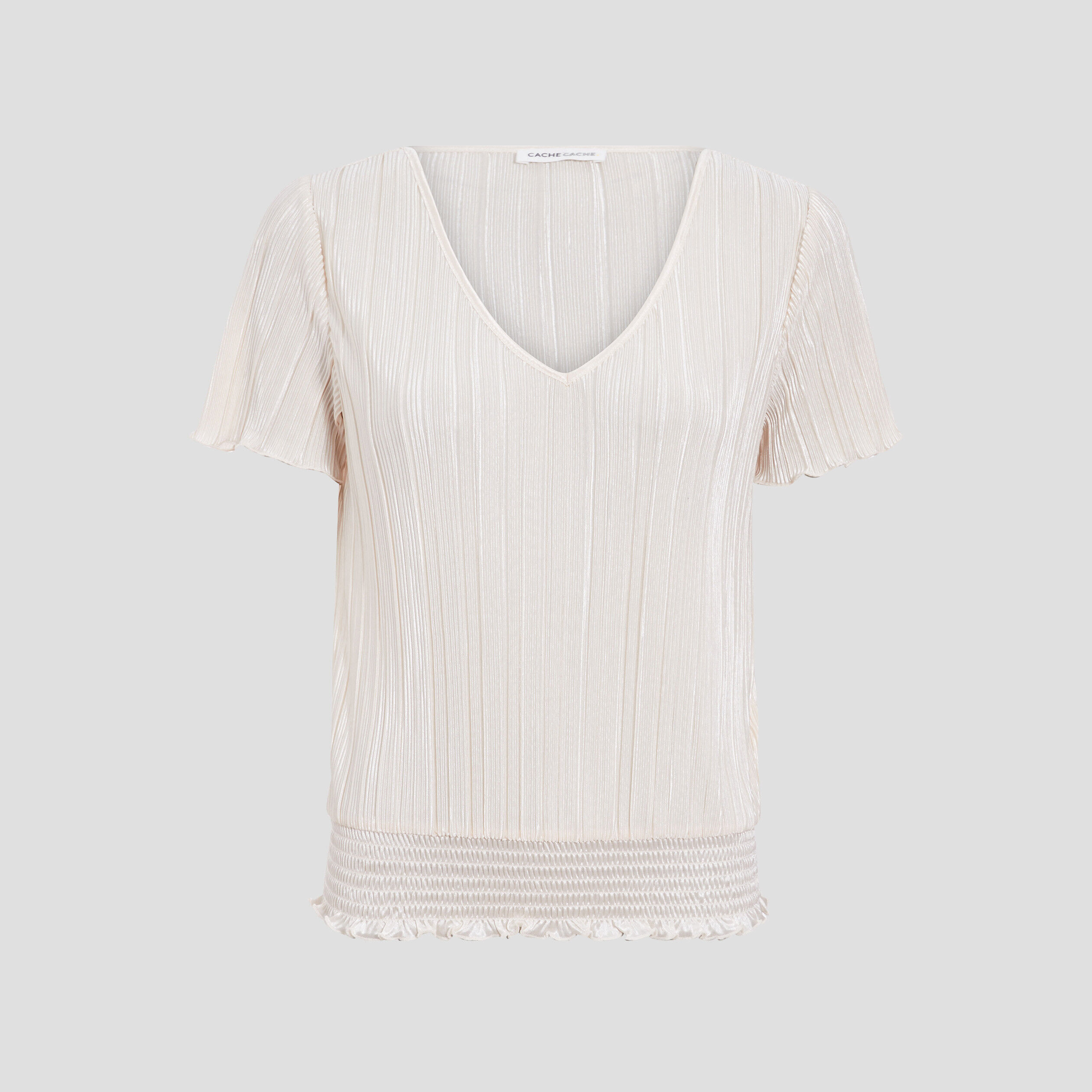 T-shirt manches courtes plissé ecru femme | Cache Cache