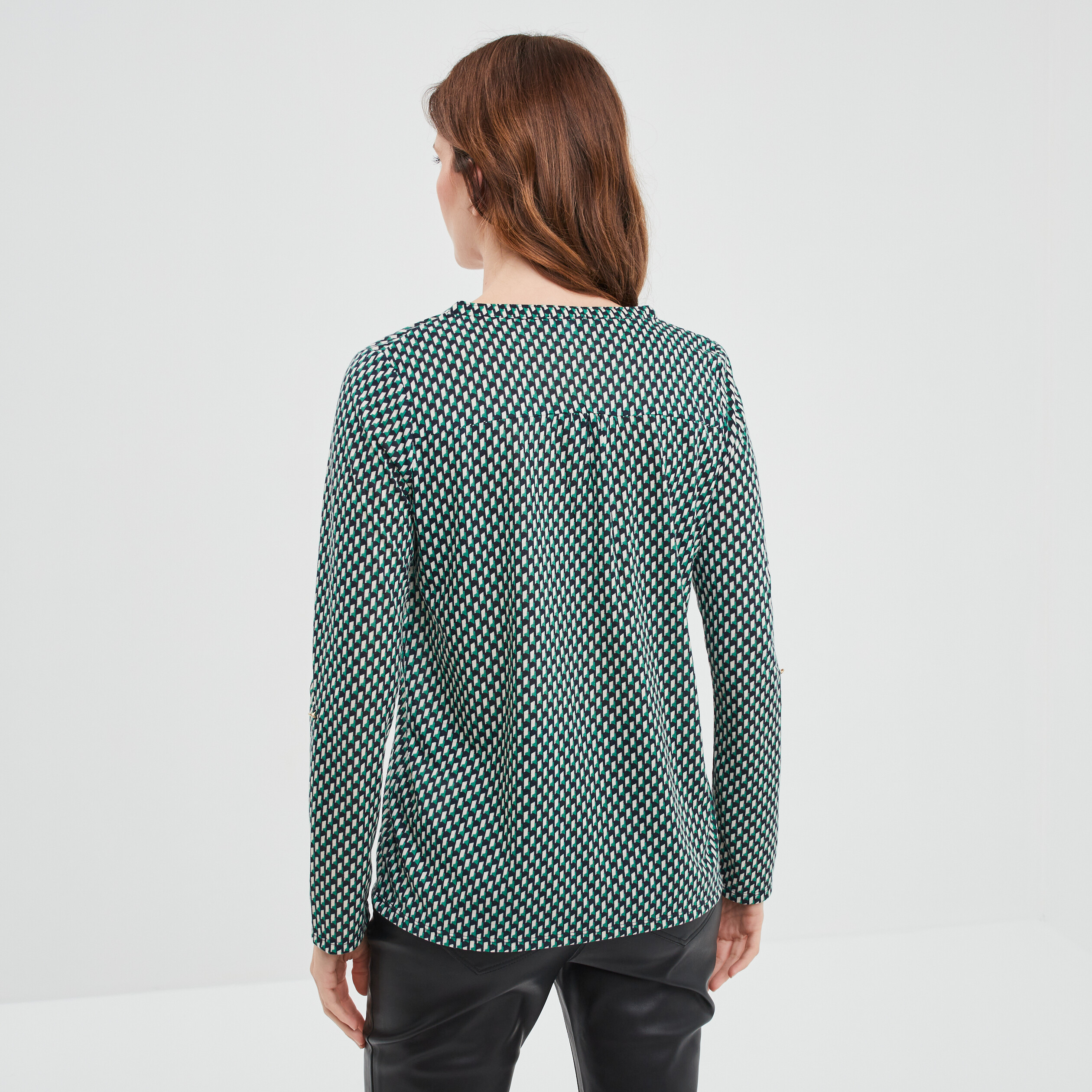 T-shirt manches longues à revers bleu marine femme | La Halle