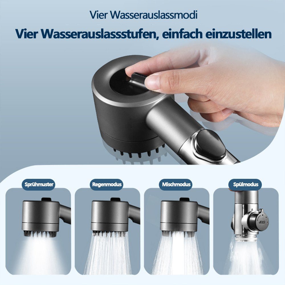 OKWISH Handbrause Duschkopf Sparduschkopf Regendusche Hand Brause Brausekopf Duschbrause, (Massage Dusche Wassersparend Hochdruck Druckerhöhende Duschbrause), 3 Strahlarten mit Filter und Stoppfunktion