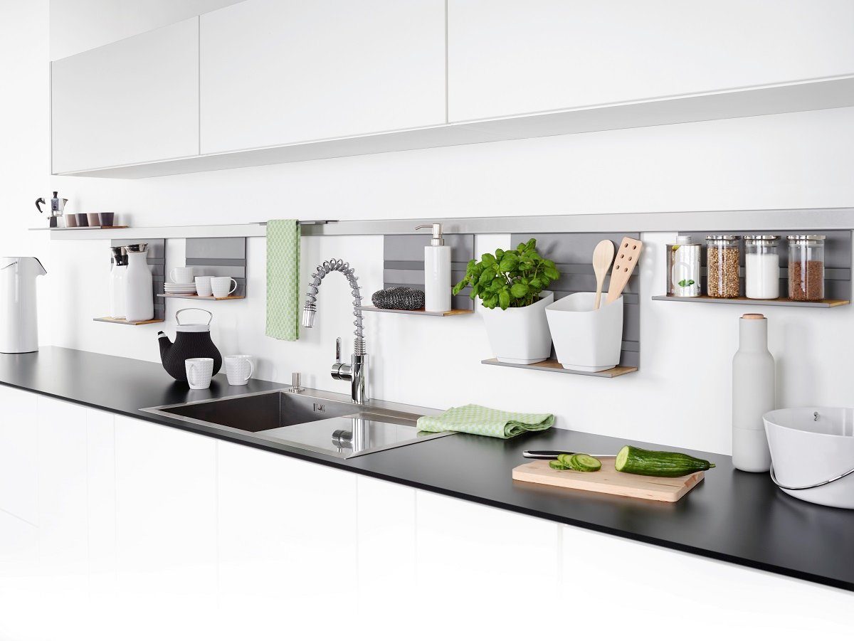 Kesseböhmer Küchenrückwand Kesseböhmer Linero MosaiQ Relingsystem Hakenleiste 6 Haken, titangrau