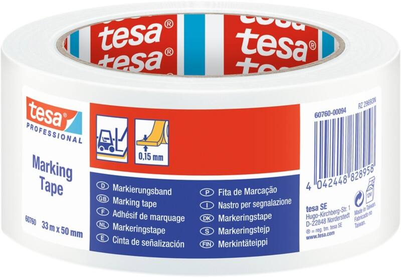 tesa Bodenmarkierungsband tesa Professional Weiß 50 mm (B) x 33 m (L) PVC (Polyvinylchlorid) 60760
