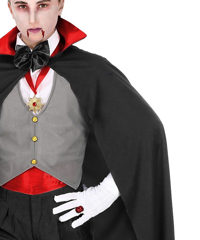 Karneval-Klamotten Vampir-Kostüm Kinder Junge schwarzer Umhang Weste und Zubehör, Halloween Kinderkostüm Dracula Umhang