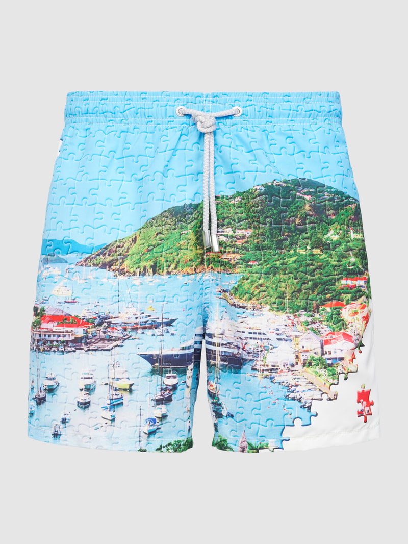 Badehose mit Allover-Muster Modell 'GUSTAVIA' in türkis