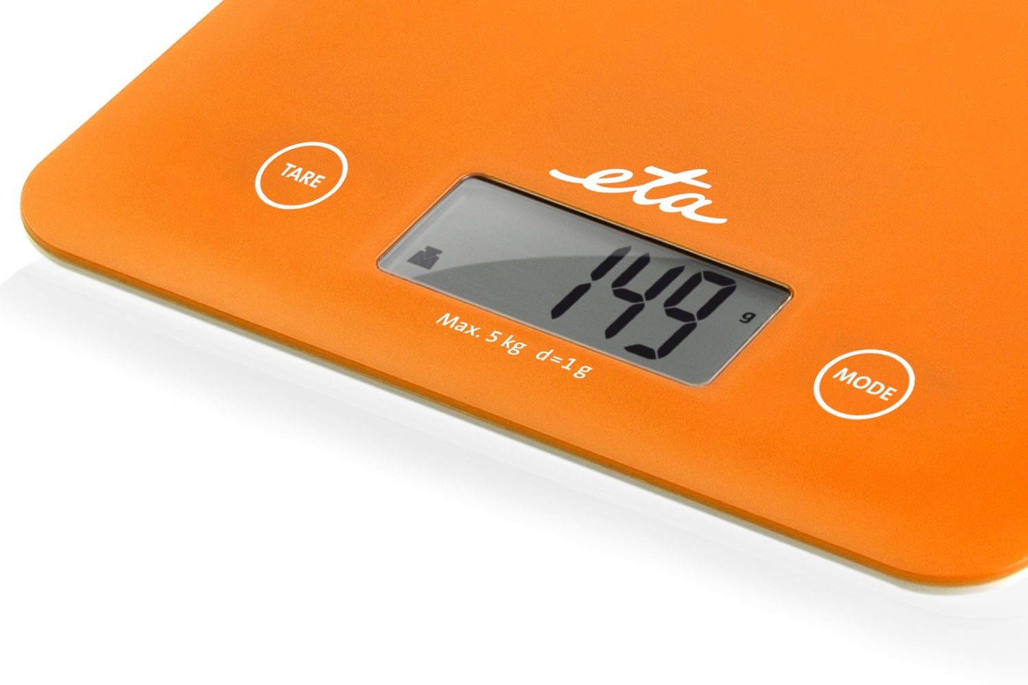 eta Küchenwaage ETA277790030 Lori orange, (1-tlg), bis 5kg, Genauigkeit 1g, LCD-Display, TARE