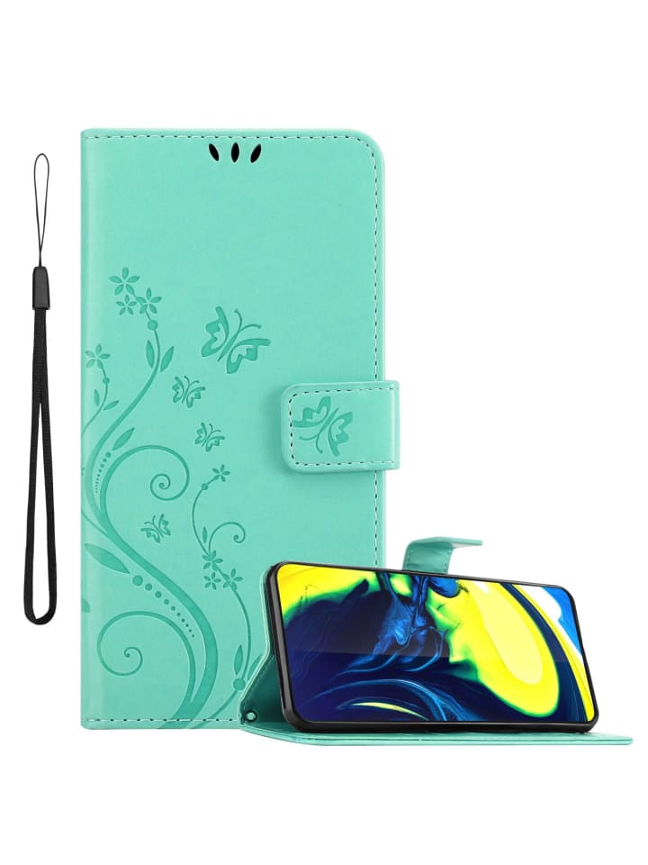 cadorabo Hülle für Samsung Galaxy A80 / A90 4G Blumen Design in FLORAL TÜRKIS günstig kaufen onesize