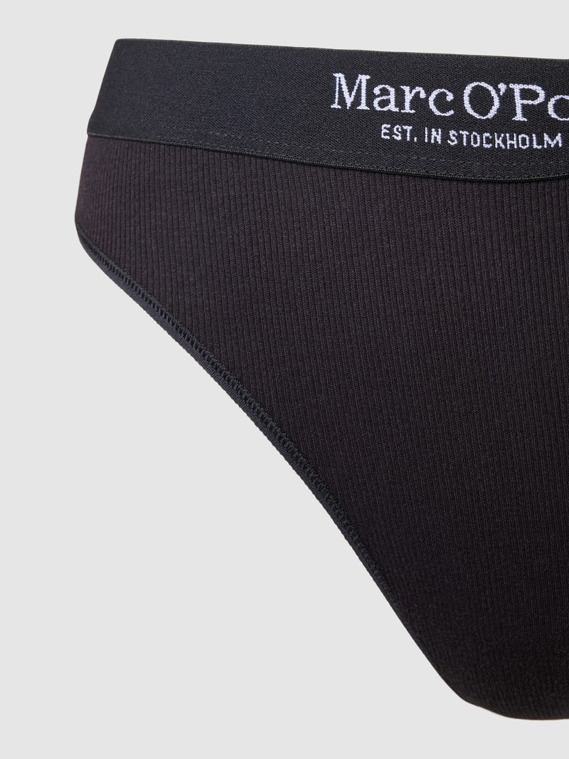 String mit Rippenstruktur und elastischem Logo-Bund in schwarz