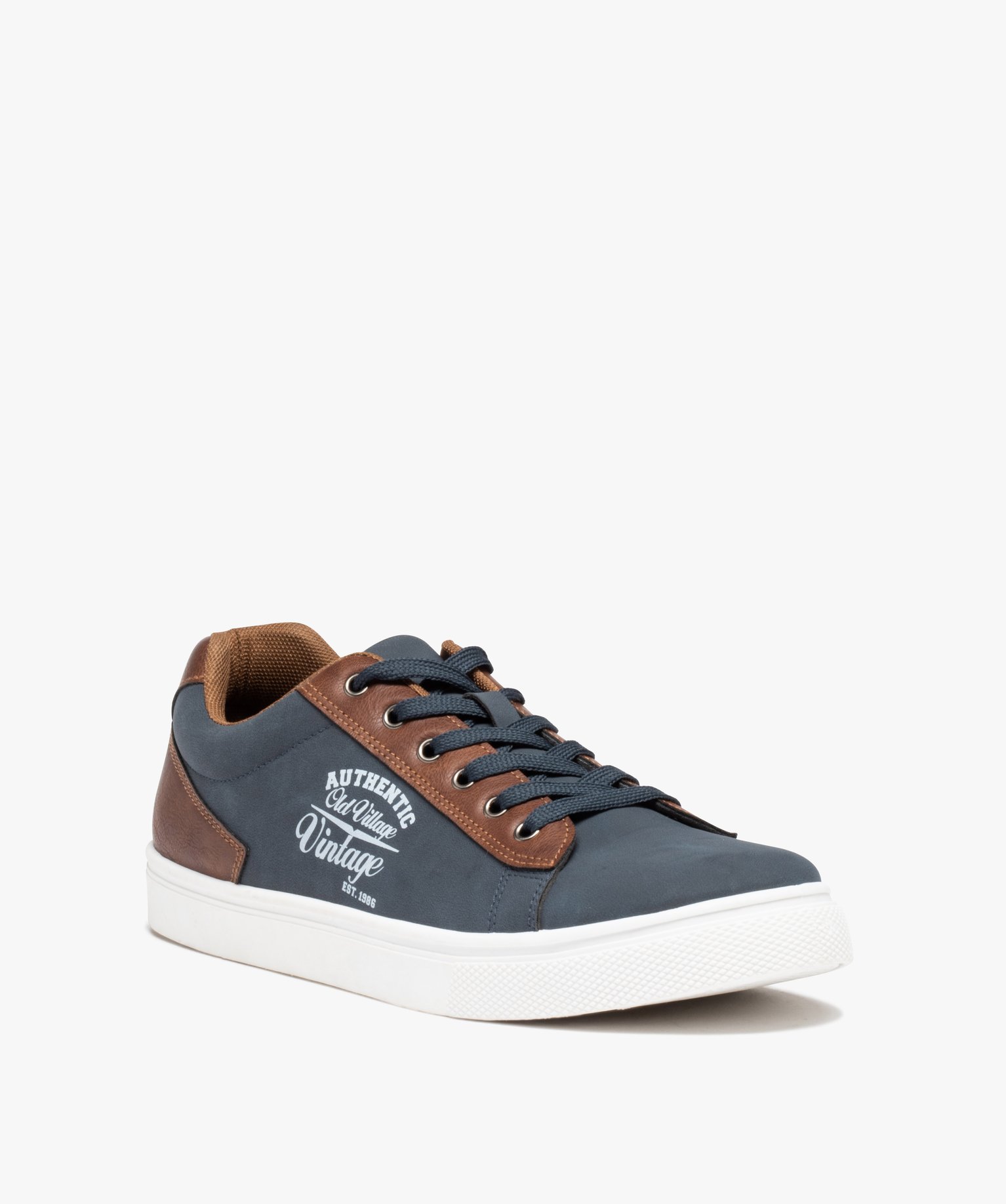 Baskets homme rétro en suédine bicolore marine | GEMO