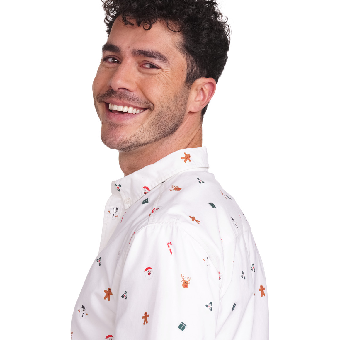 Herren Weihnachtshemd mit Knopfleiste weiss