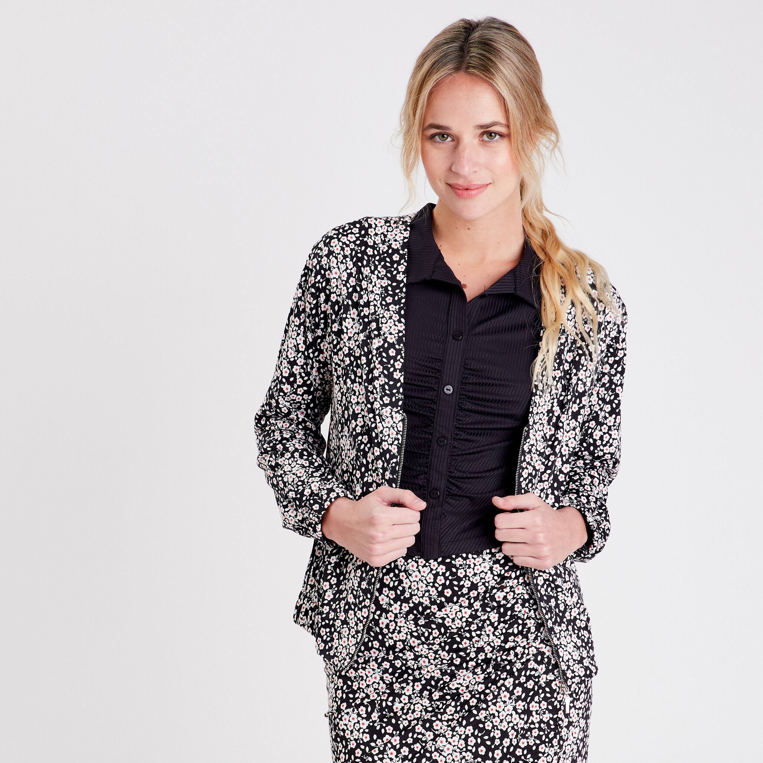 Veste teddy droite zippée noir femme | Cache Cache