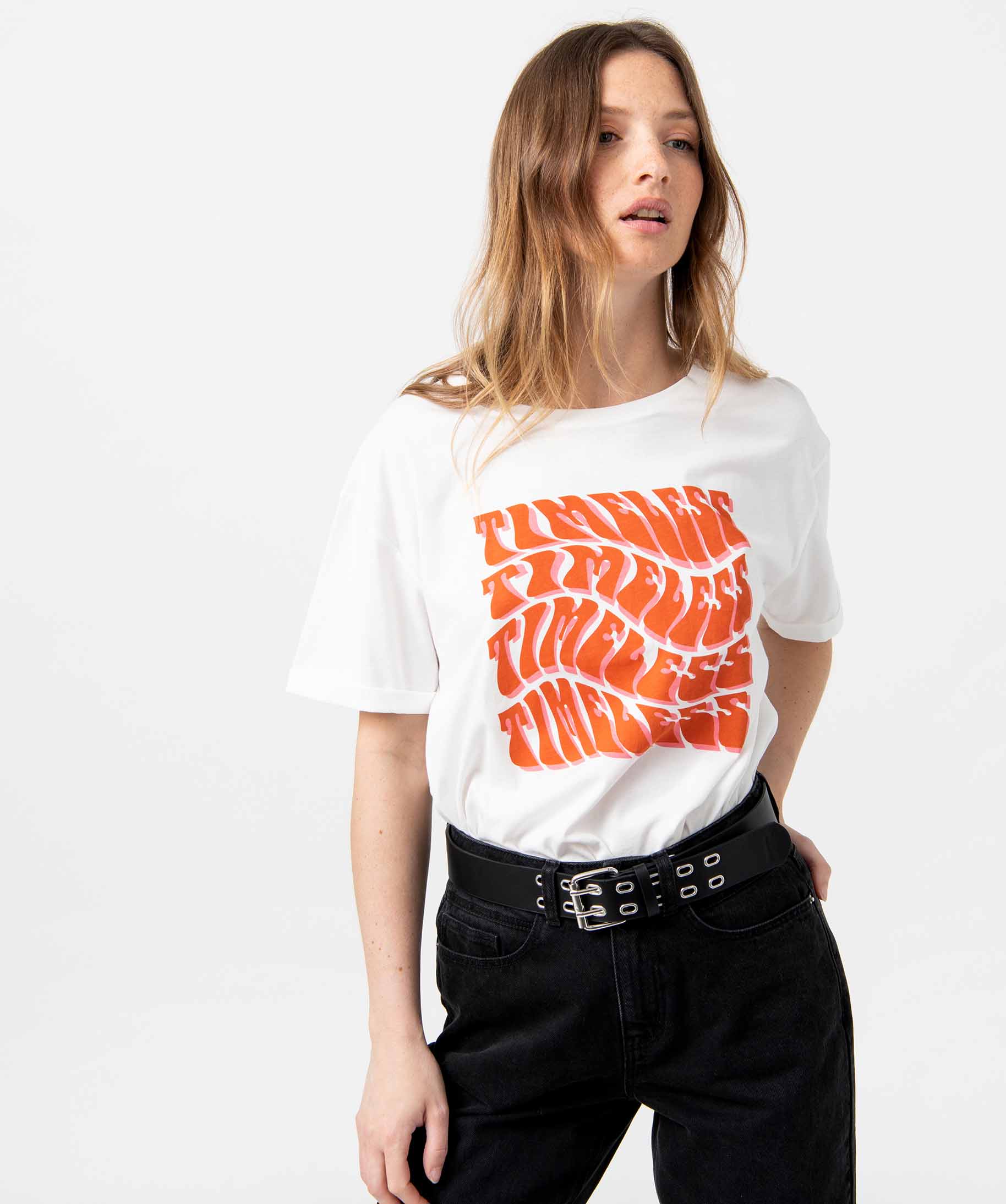 Tee-shirt femme à manches courtes avec inscription vintage blanc | GEMO
