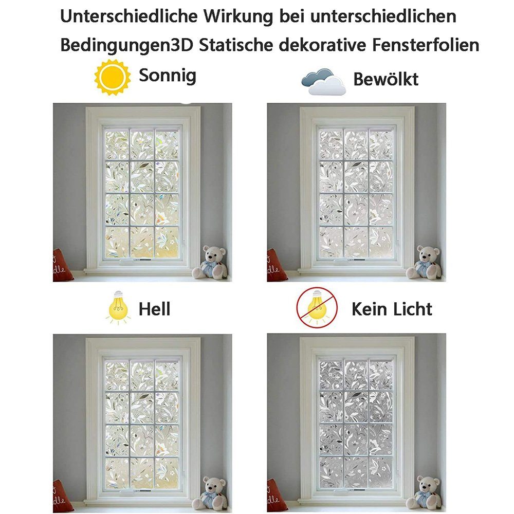 Juoungle Sichtschutzfolie Fenster Sichtschutzfolie Statische 3D Aufkleber,blühende Blumen