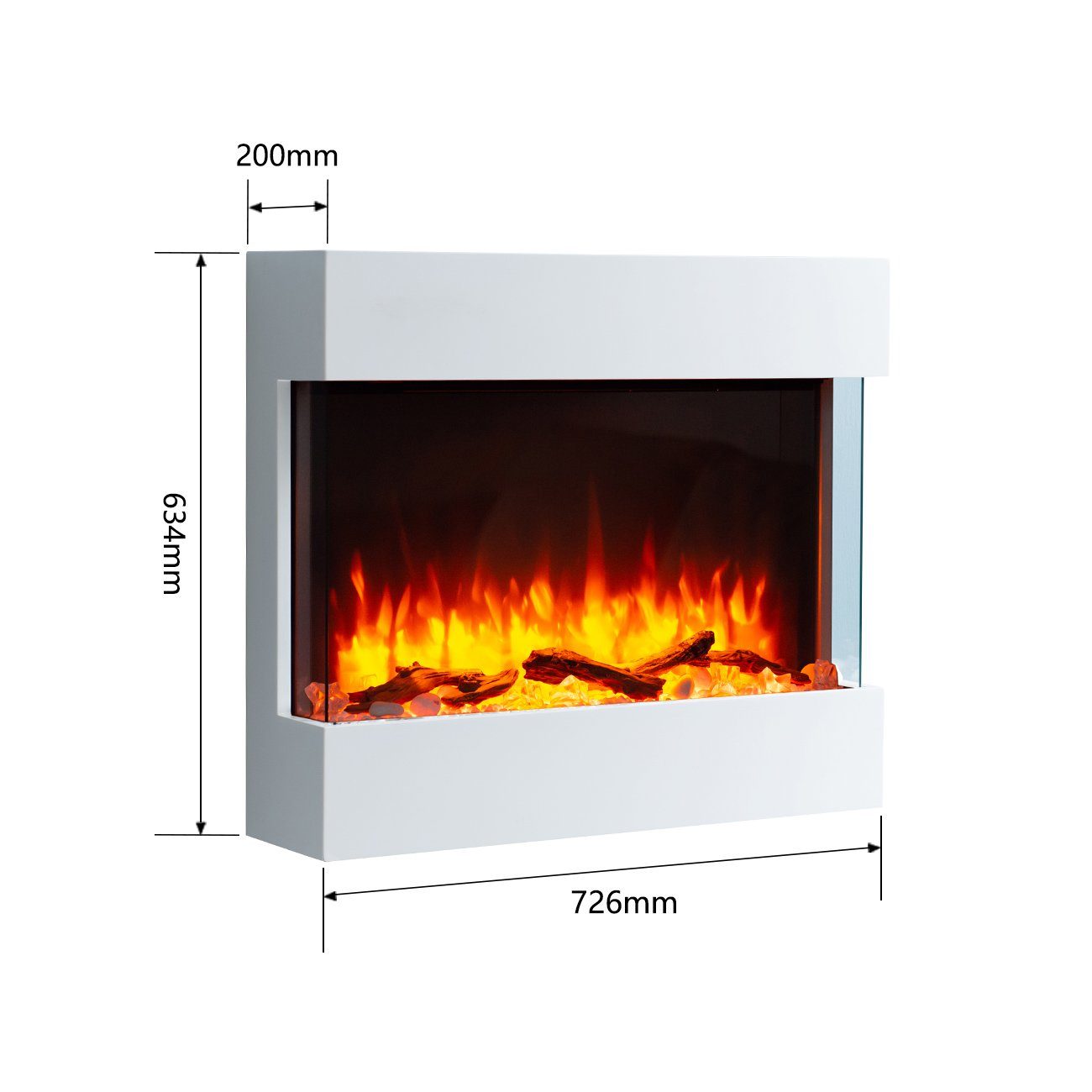RICHEN Elektrokamin Alva, Wandkamin mit Heizung 2000W, 3D-Flammeneffekt, LED-Beleuchtung, Fernbedienung, Timer, Thermostat