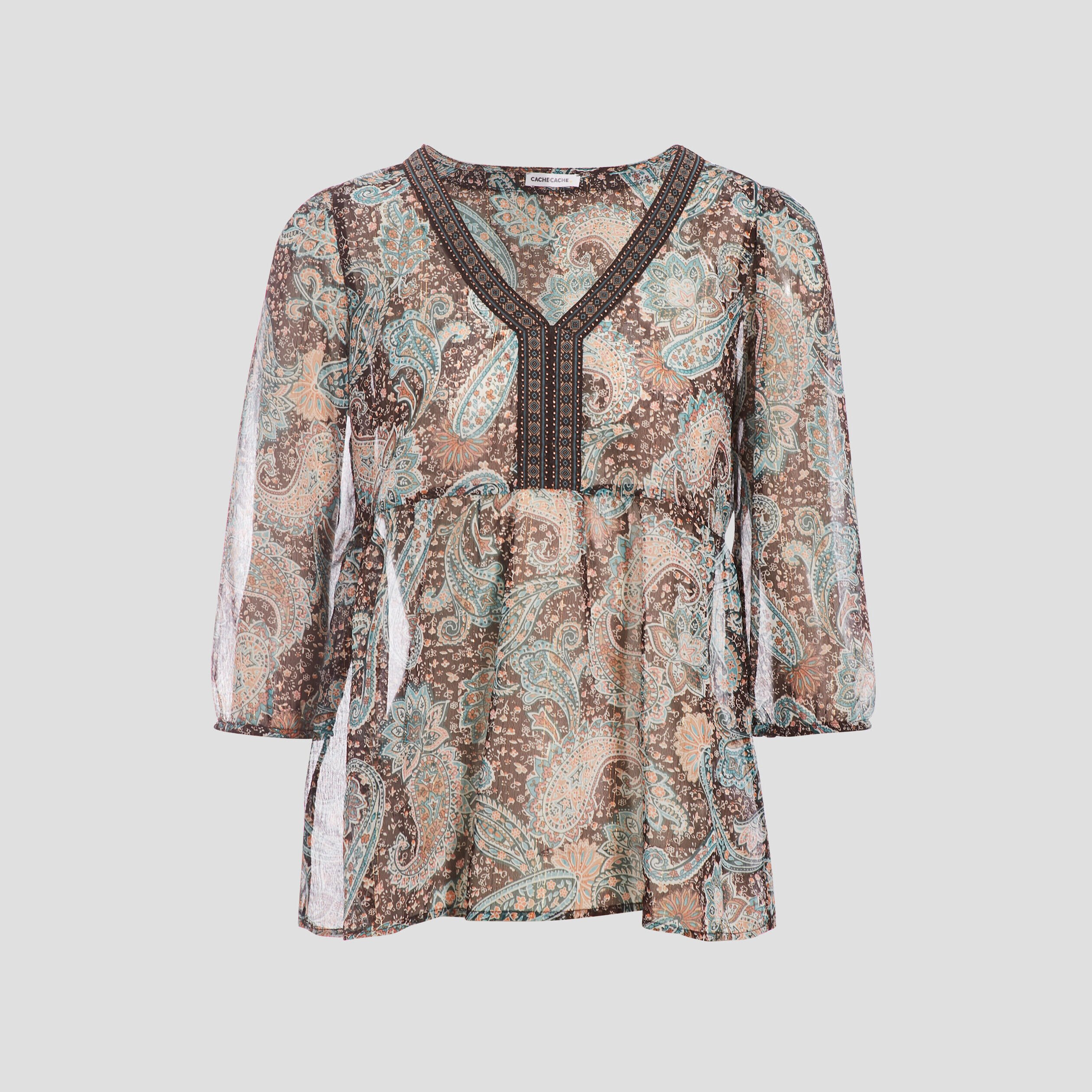 Blouse manches 3/4 marron foncé femme | Cache Cache