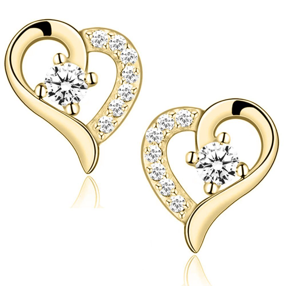 Limana Paar Ohrstecker echt 925 Sterling Silber Herz Rosegold Gold Rosa (inkl. Herz Geschenkdose), Herzohrringe Geschenk Idee Geschenkidee Liebesgeschenk