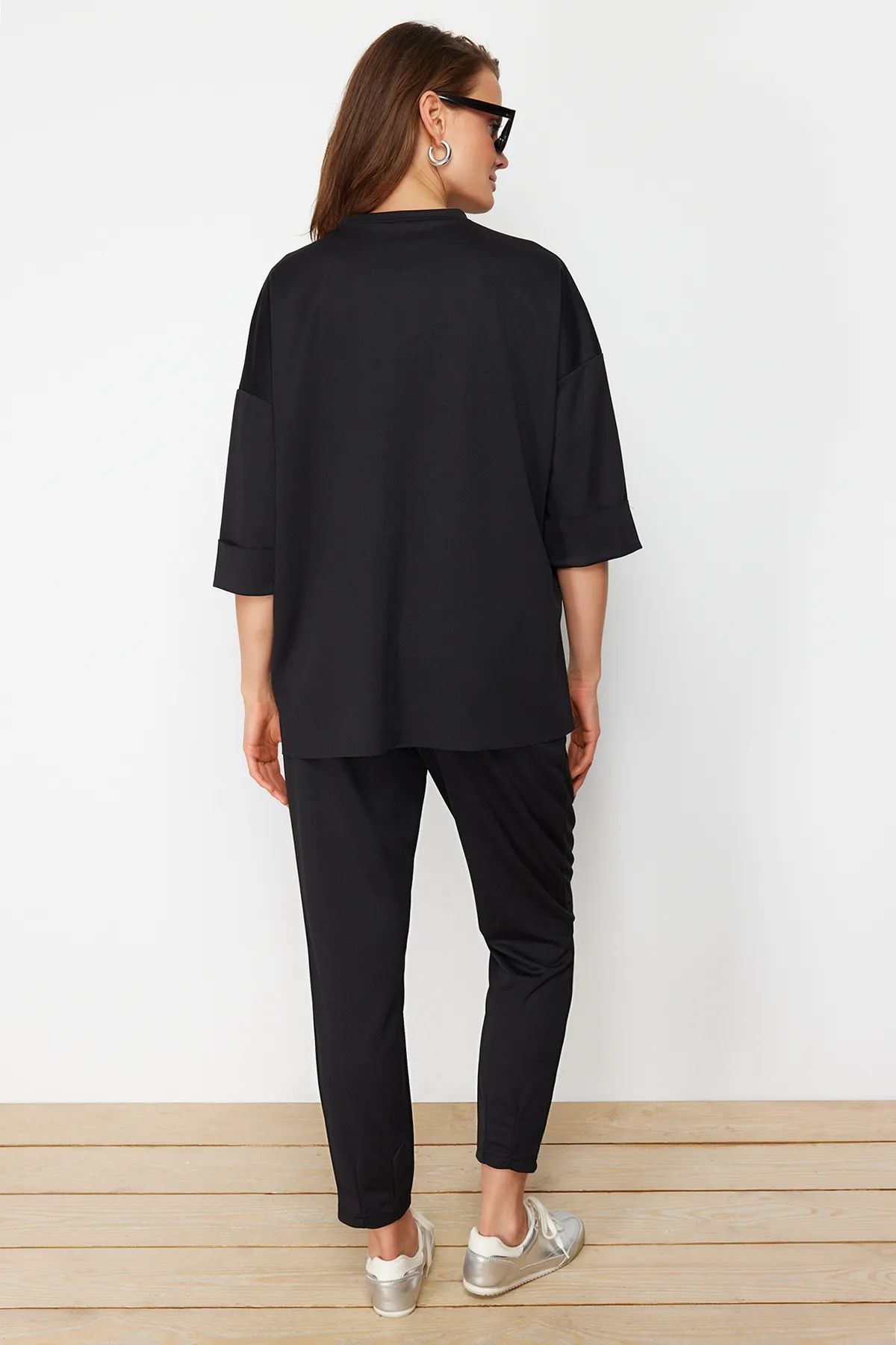 Trendyol Collection  Schwarzes, gestricktes Unter-Oberteil-Set in Übergröße/weiter Passform