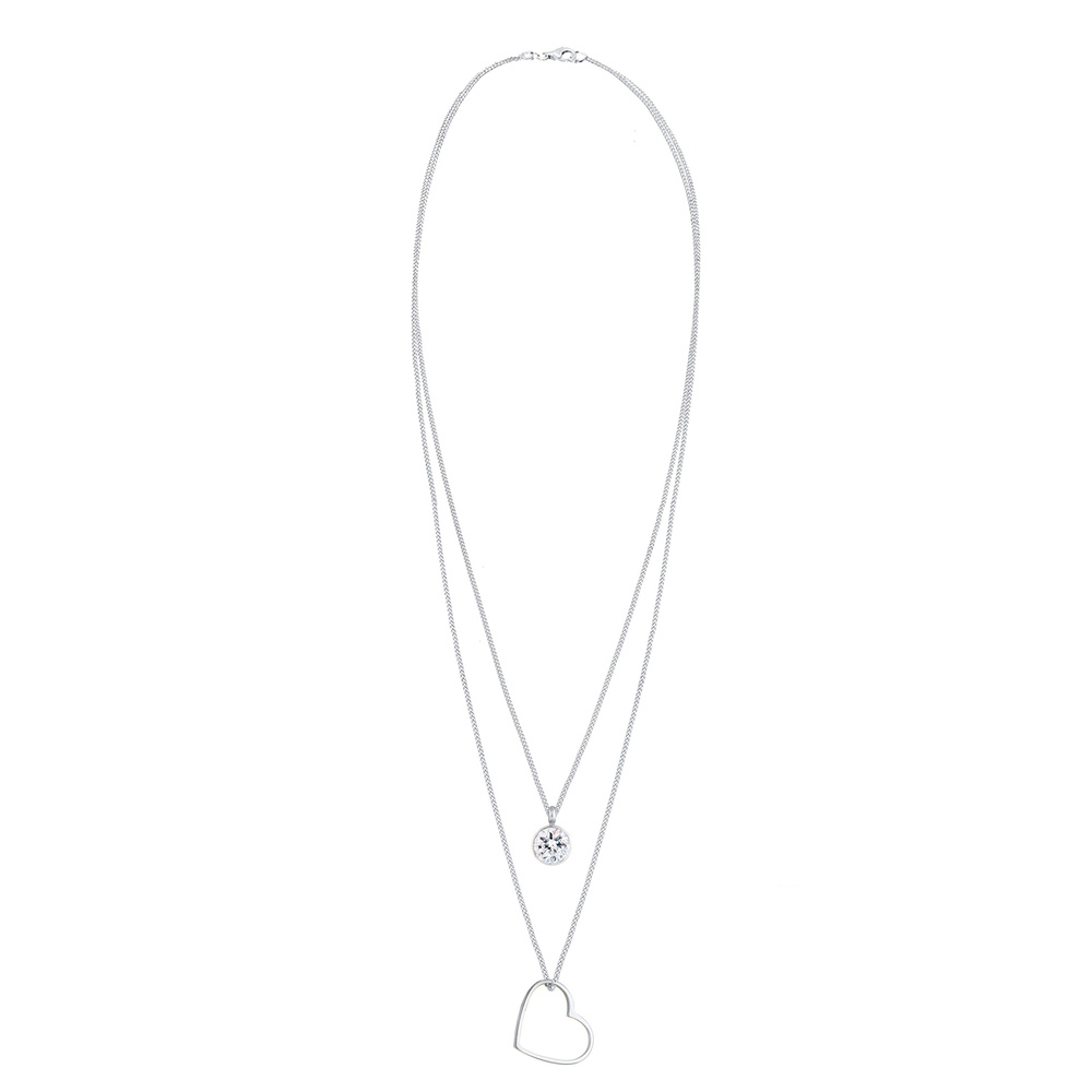 Elli Elli Collier Collier femme layering avec pendentif coeur et cristal en argent 925 collier