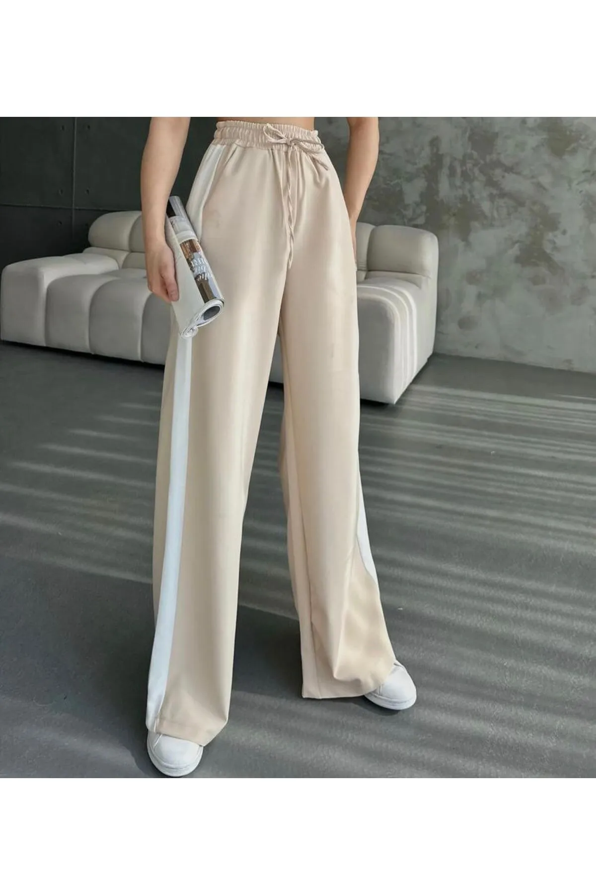 VOLT CLOTHİNG  Damen-Palazzo-Jogginghose mit elastischem Bund und Streifendetail