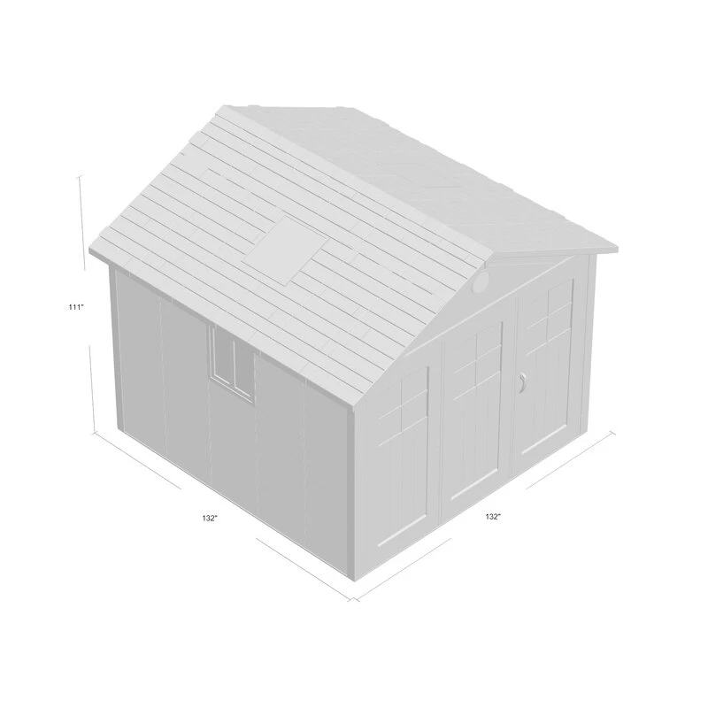11' wide x 11' deep plastic storage shed