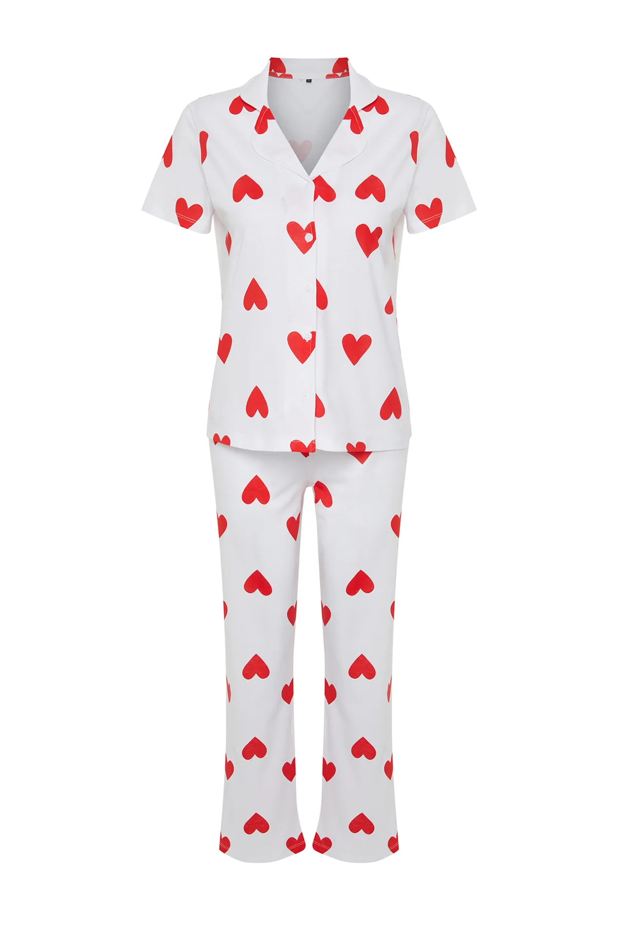 Trendyol Collection  Weißes Pyjama-Set aus 100 % Baumwolle mit Herzmuster THMSS24PT00337