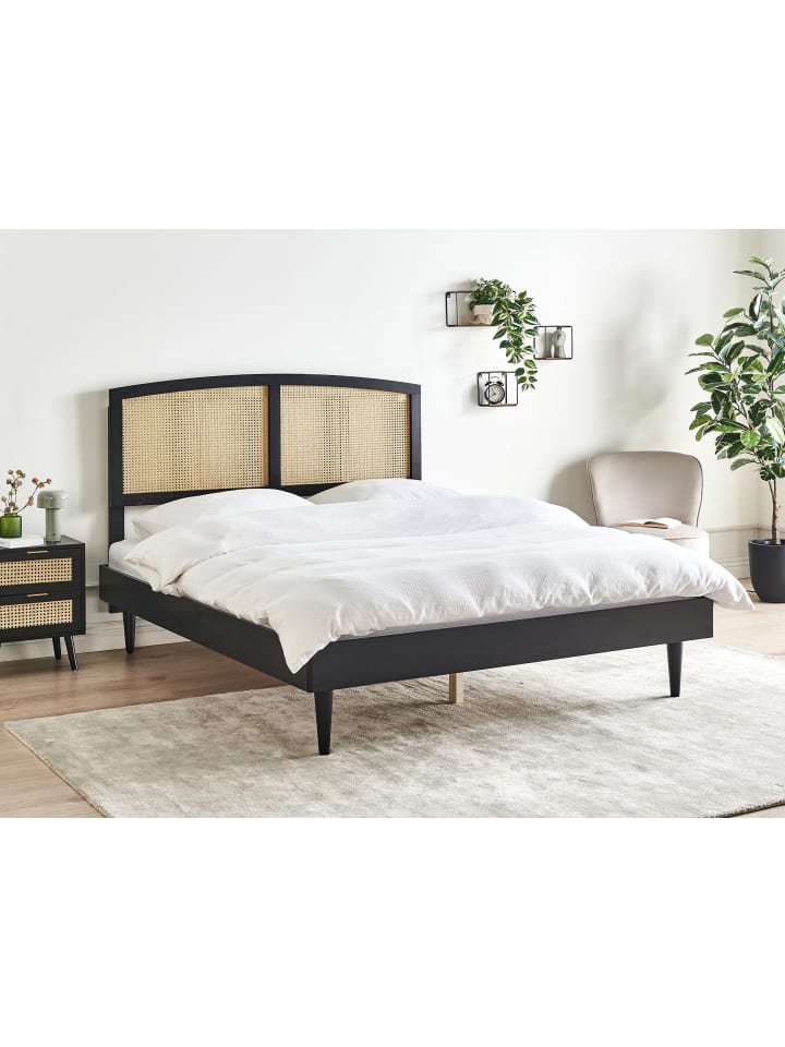 Beliani Doppelbett VARZY in Schwarz/Heller Holzfarbton - (W) 165 x (H) 149 x (L) 204 cm günstig kaufen onesize