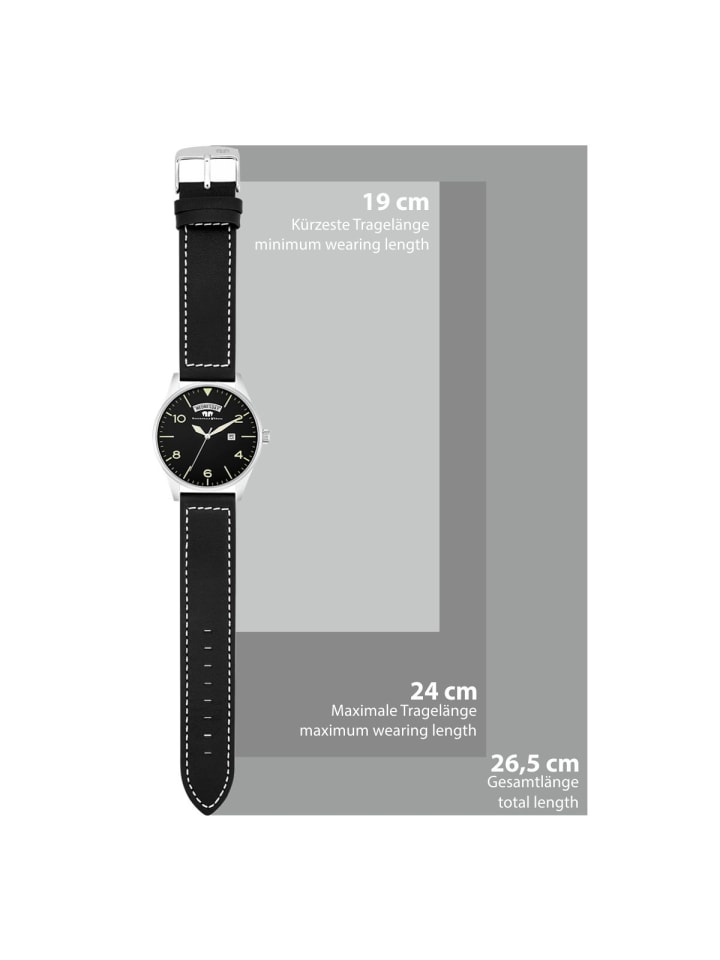 Rhodenwald & Söhne Herren Chronograph silber Echtleder schwarz in schwarz günstig kaufen 24 cm