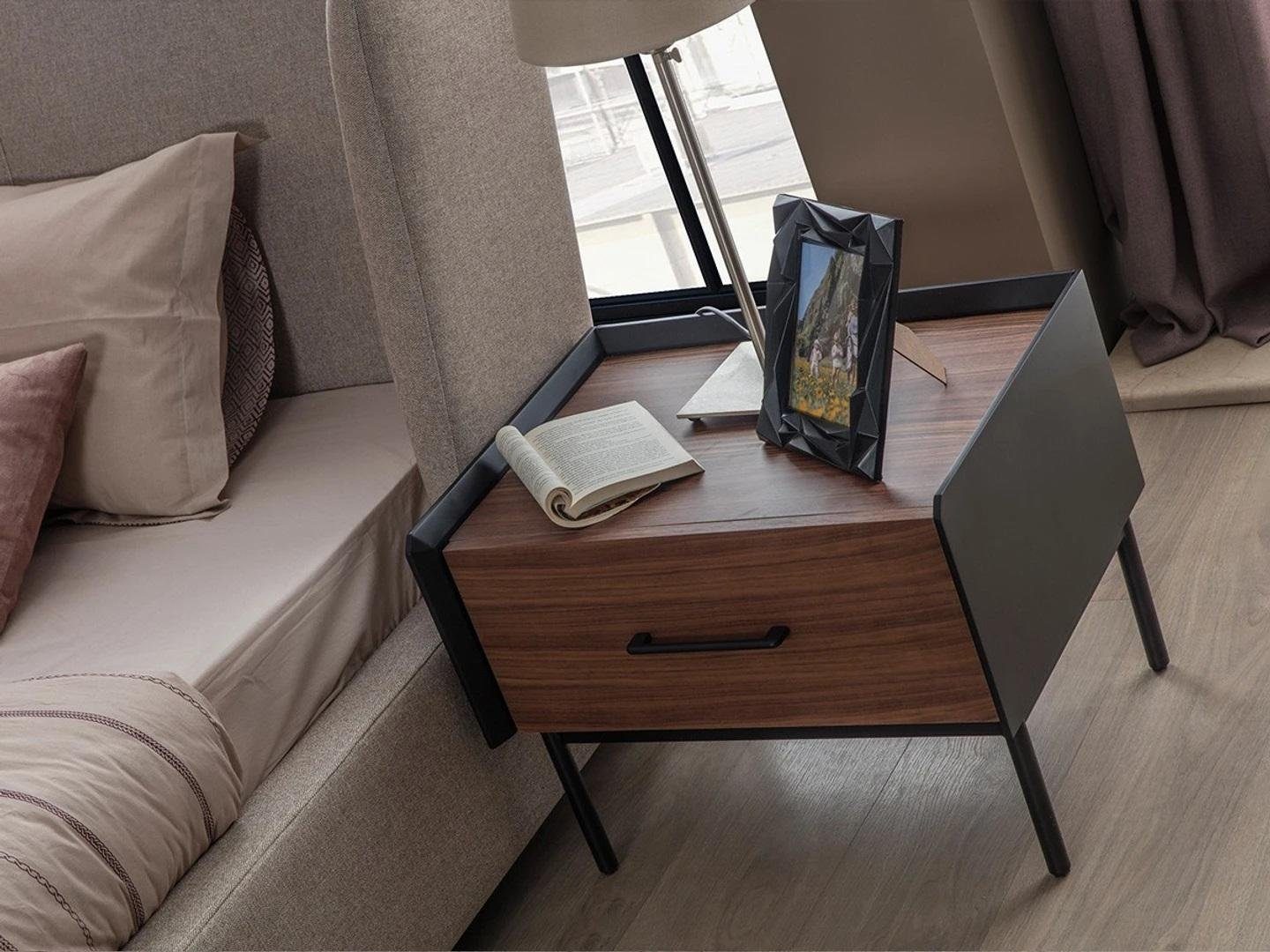 JVmoebel Schlafzimmer-Set Modern Komplett Bett Luxus Nachttisch Schlafzimmer Set 2tlg Holz Möbel, (2-St., Bett + Nachttisch), Made in Europa
