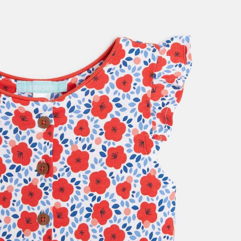 Combinaison courte coquelicots rouge bébé fille
